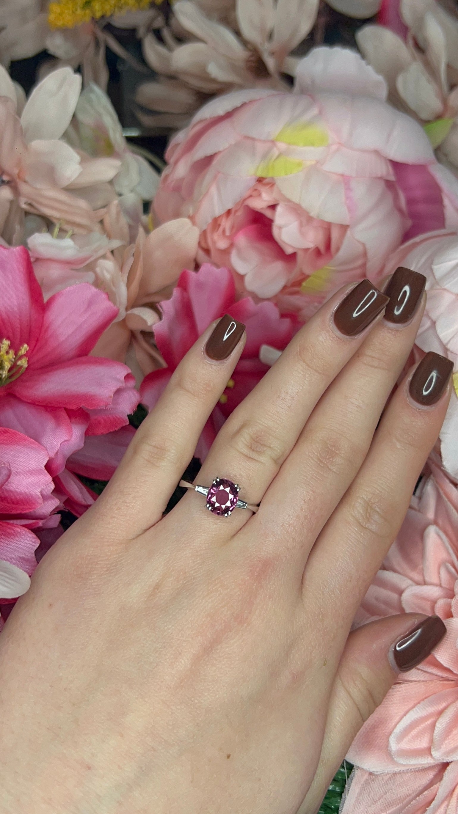 Platinum Pink Sapphire and Diamond Ring