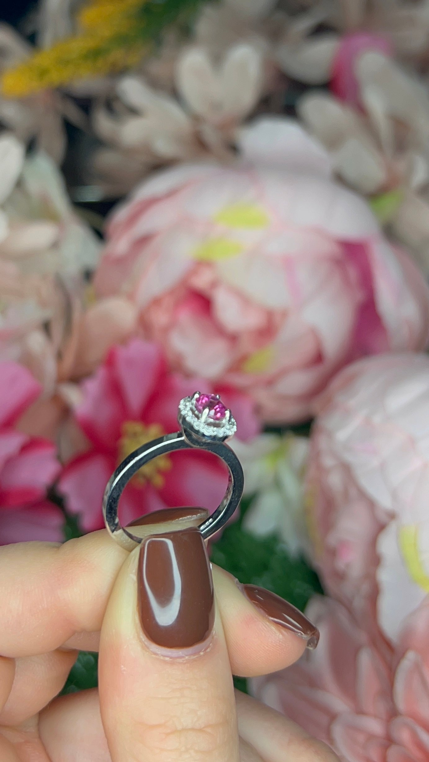Platinum Oval Pink Sapphire & Diamond Halo Ring