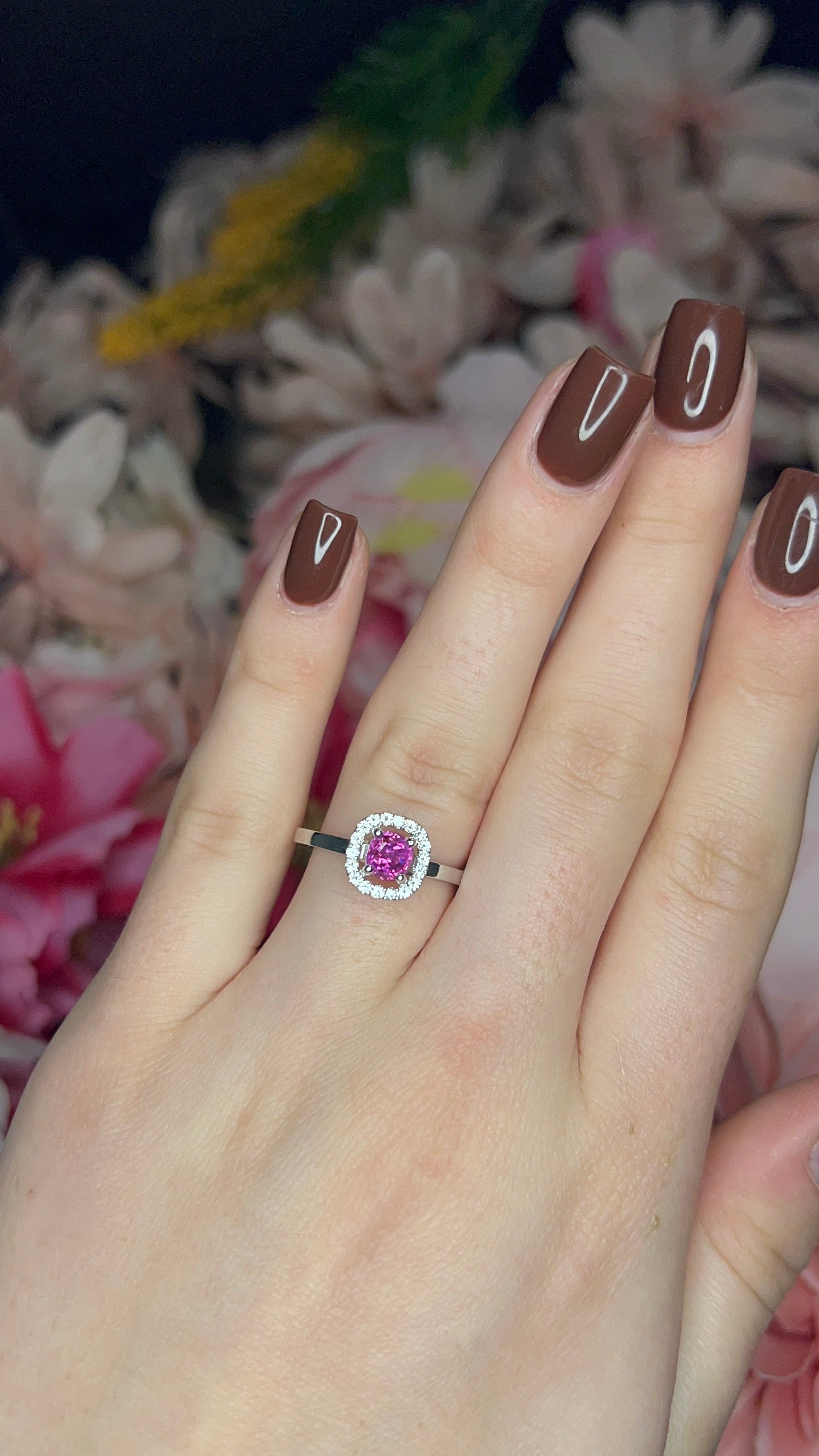 Platinum Pink Sapphire & Diamond Halo Ring