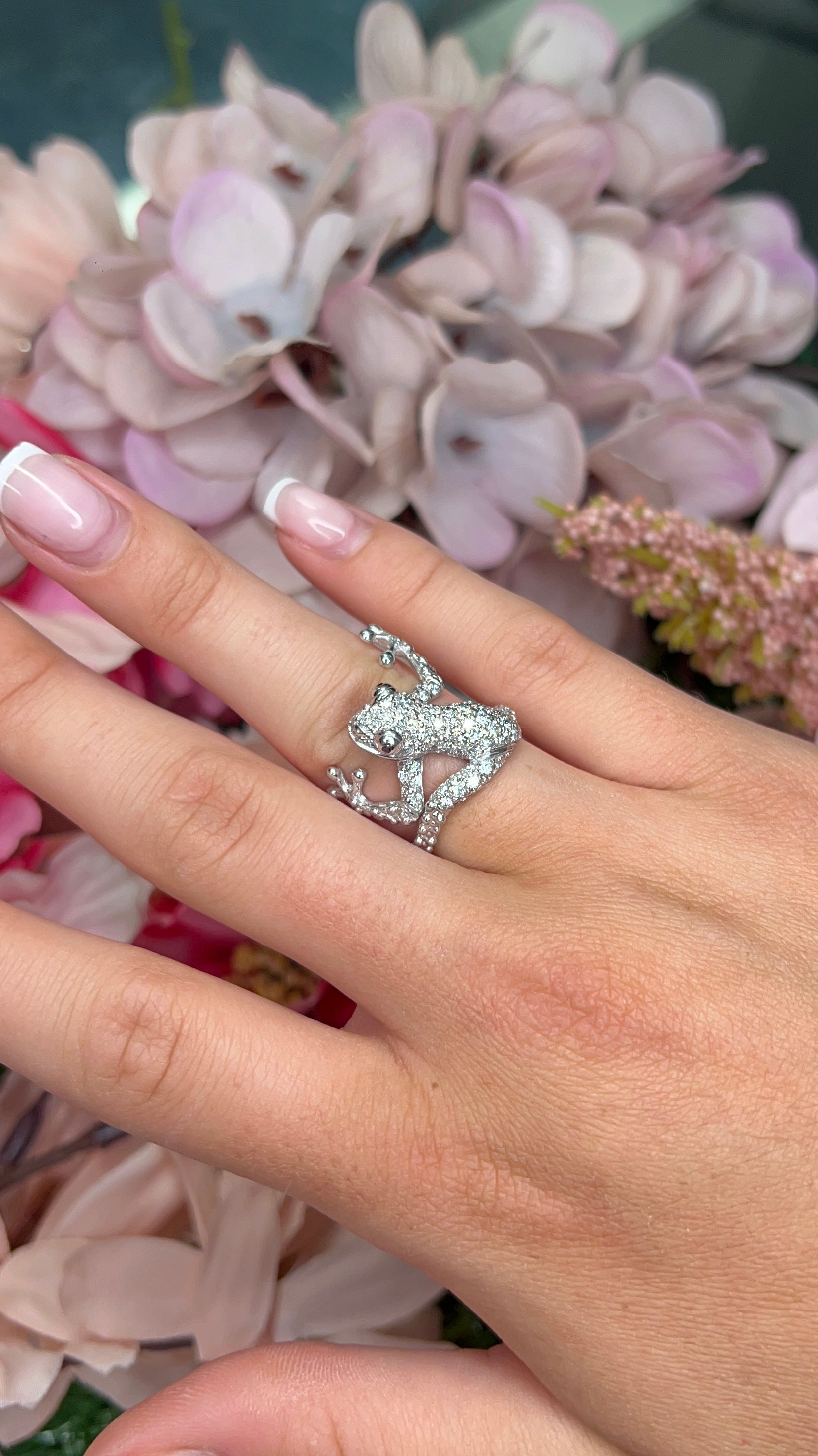 18 Carat White Gold Diamond Frog Ring