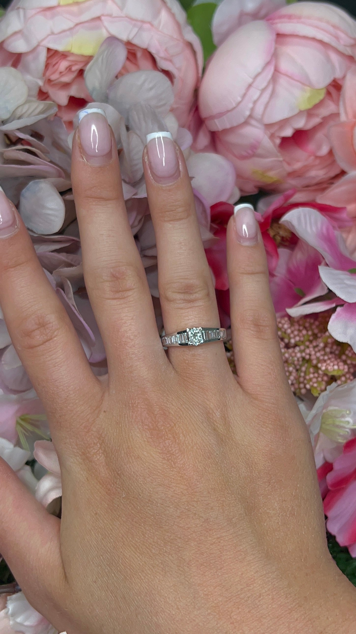18 Carat White Gold Princess & Baguette Cut Diamond Ring