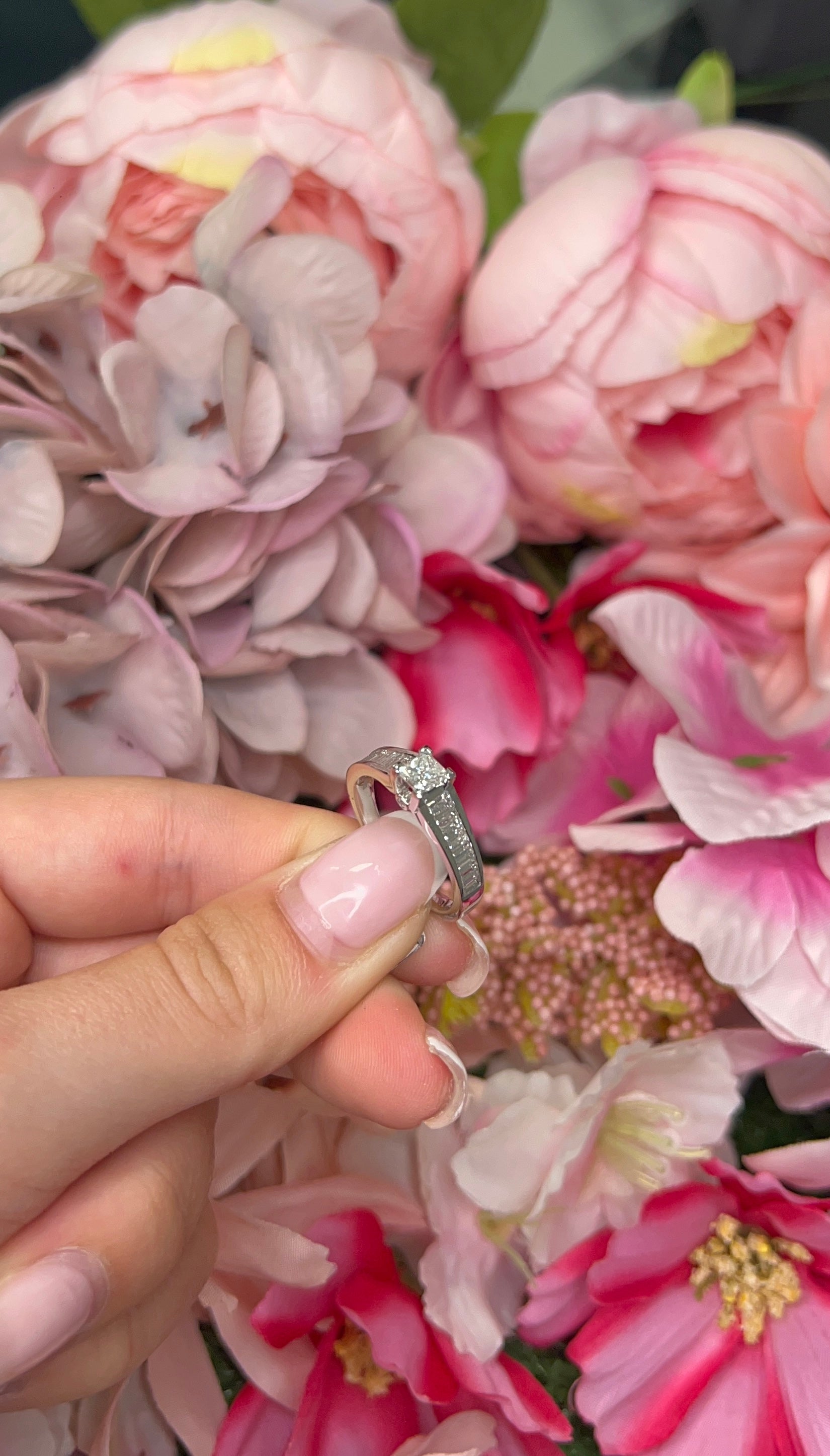 18 Carat White Gold Princess & Baguette Cut Diamond Ring