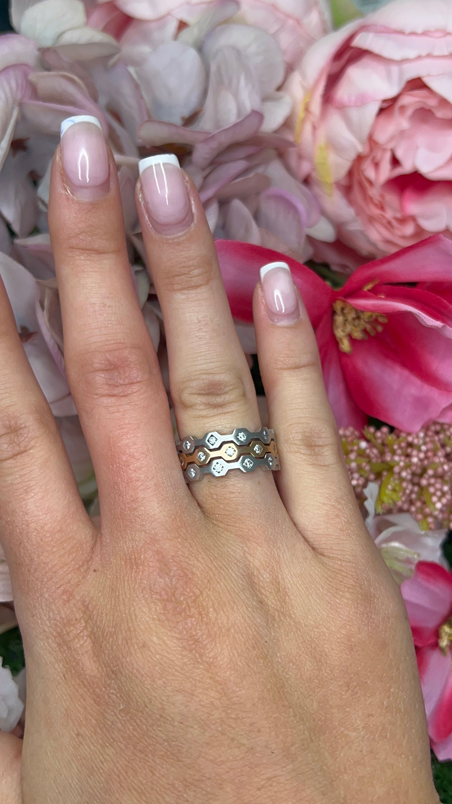 18ct White & Rose Gold Hexagonal Stacking Diamond Rings