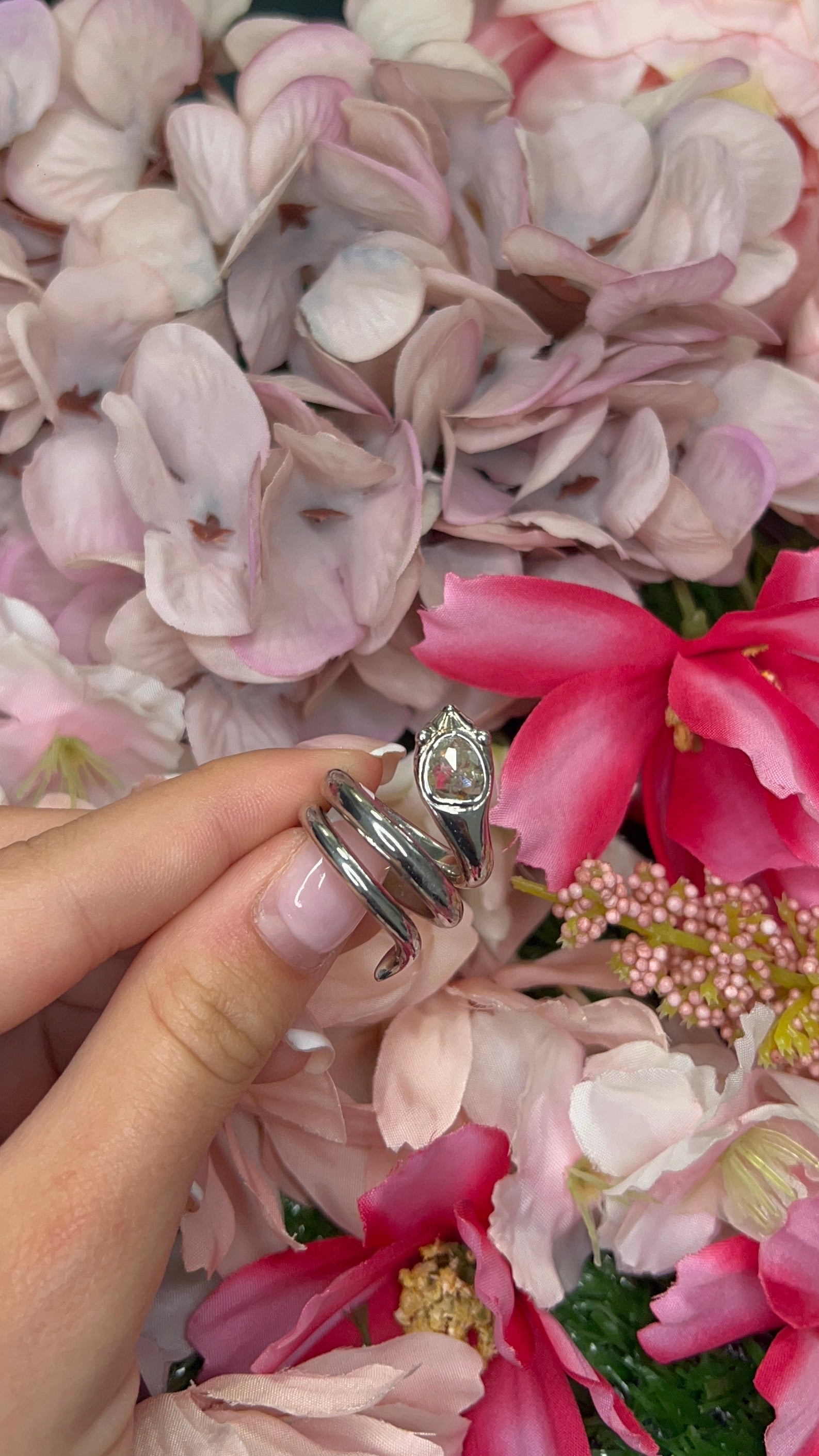 Silver and Diamond Snake Ring