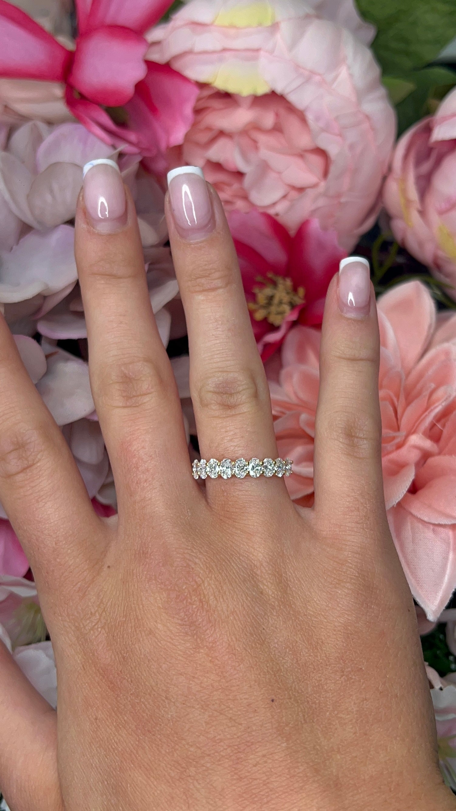 18 Carat Yellow Gold Half Eternity Oval Cut Diamond Ring
