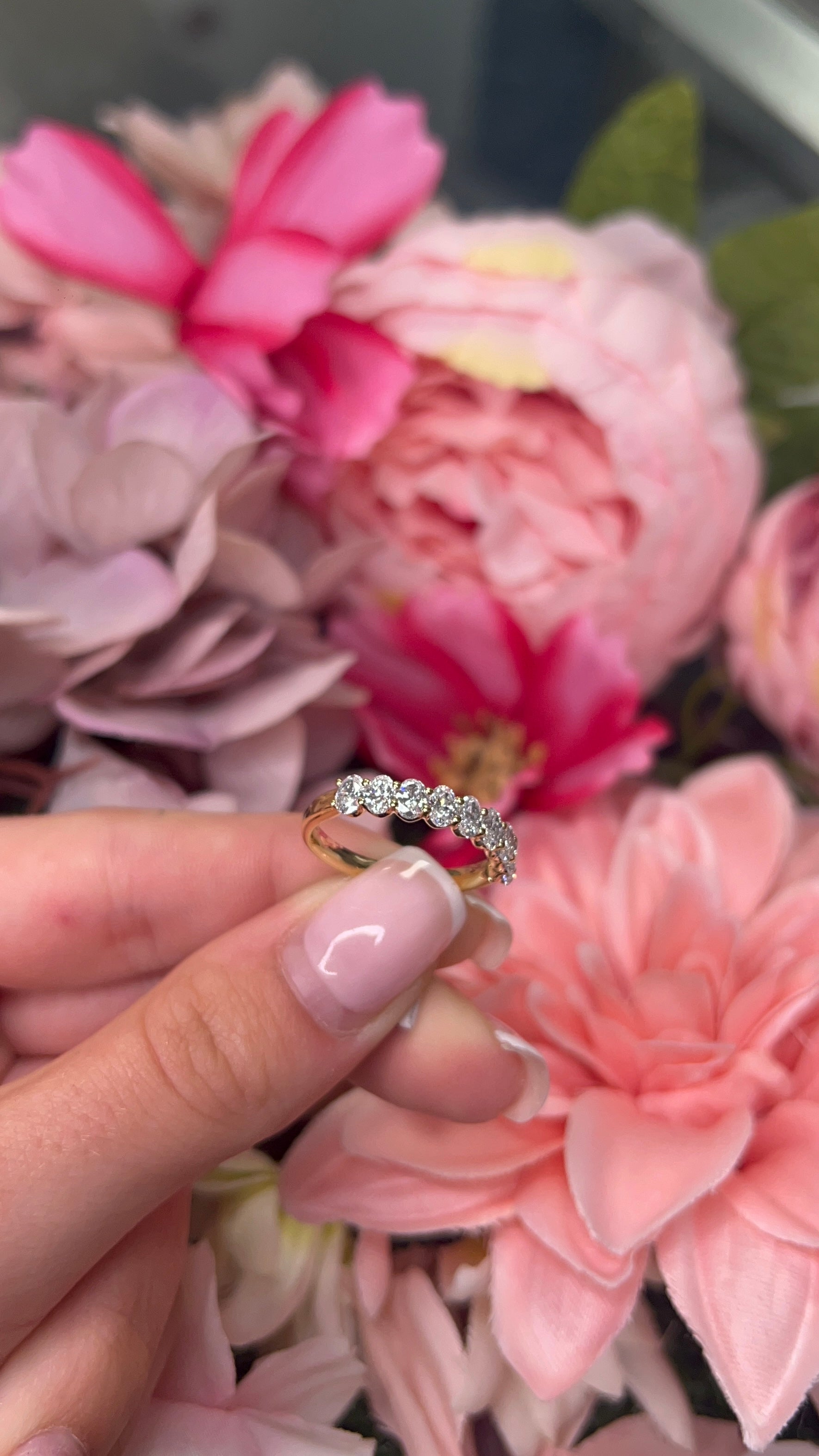 18 Carat Yellow Gold Half Eternity Oval Cut Diamond Ring