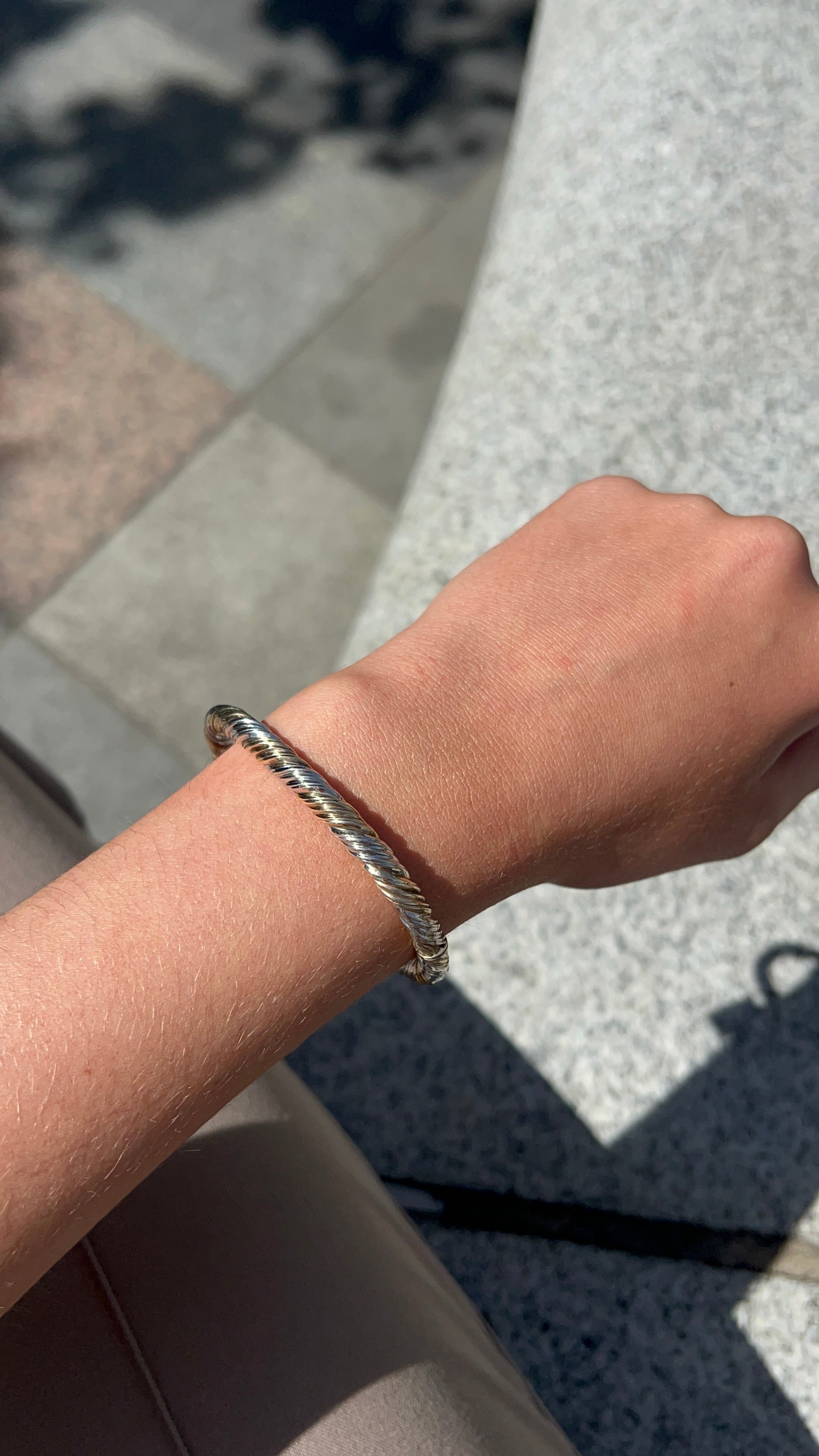 9 Carat White and Yellow Gold Twist Bangle