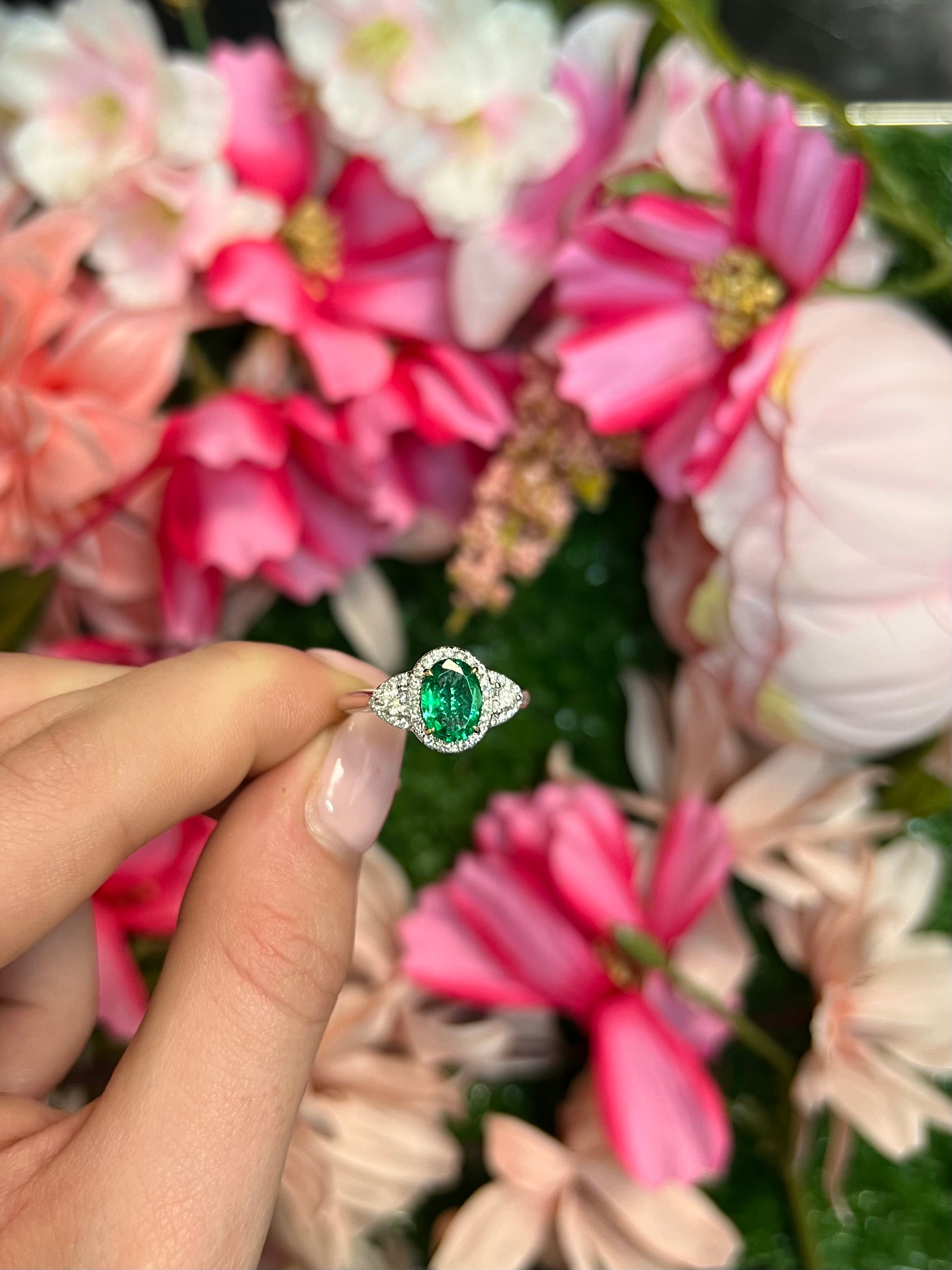 18 Carat White & Yellow Gold Emerald and Diamond Dress Ring