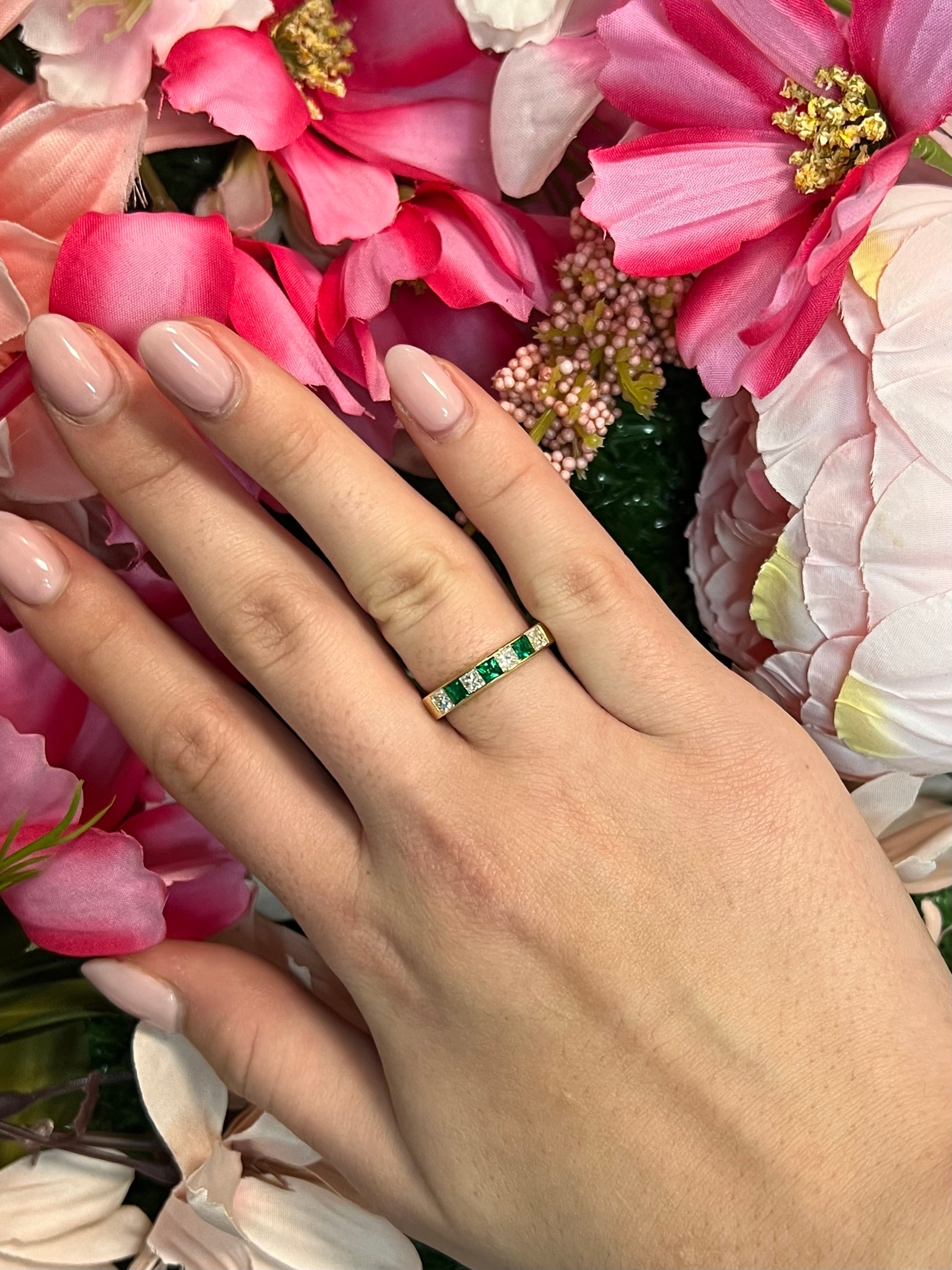 18 Carat Yellow Gold Emerald and Diamond Half Eternity Ring