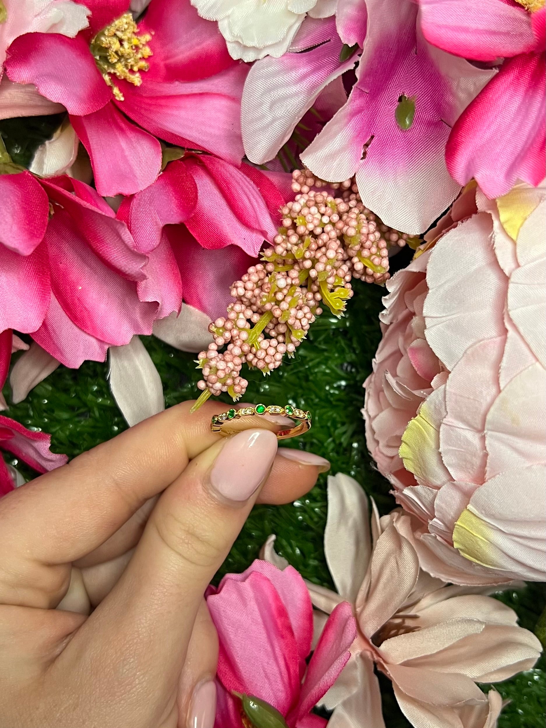 18 Carat Yellow Gold Emerald and Diamond Half Eternity Ring
