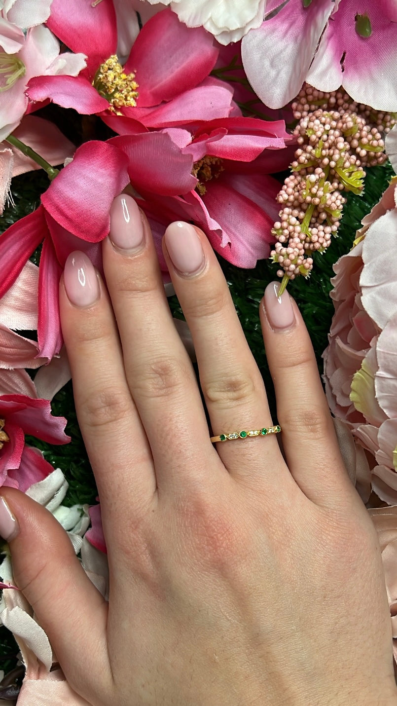 18 Carat Yellow Gold Emerald and Diamond Half Eternity Ring