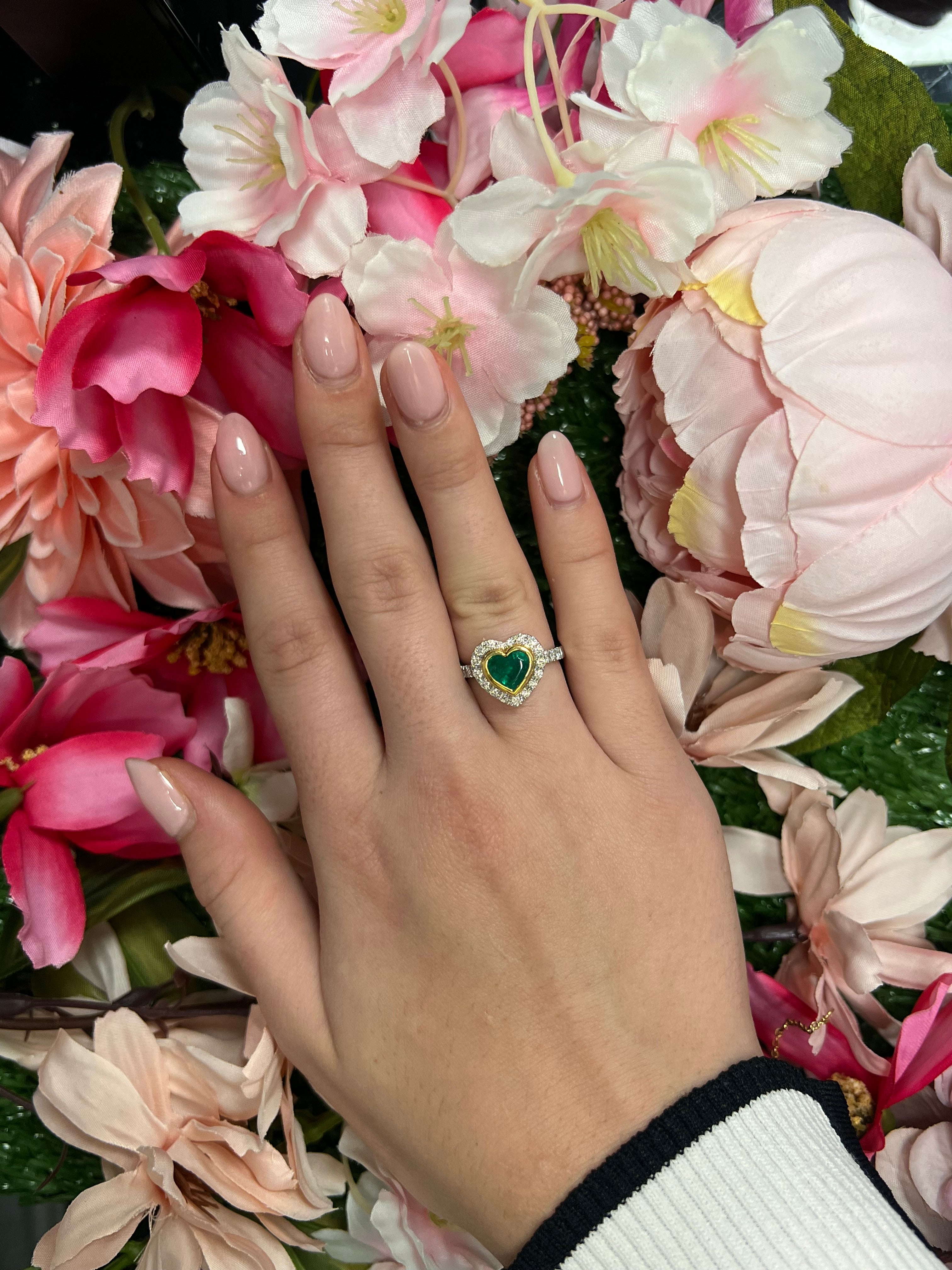 18 Carat White & Yellow Gold Emerald & Diamond Ring