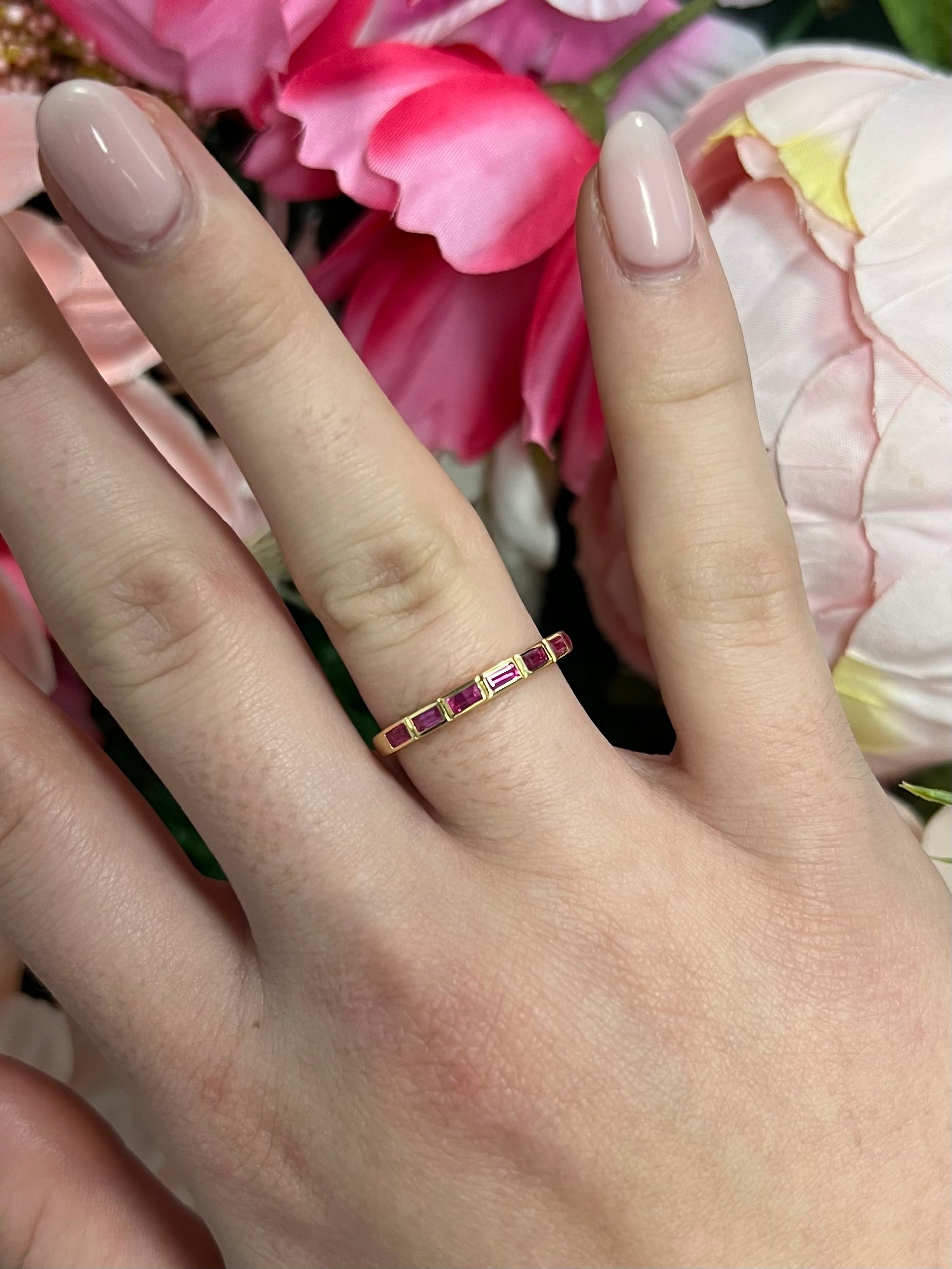 18 Carat Yellow Gold Ruby Half Eternity Ring