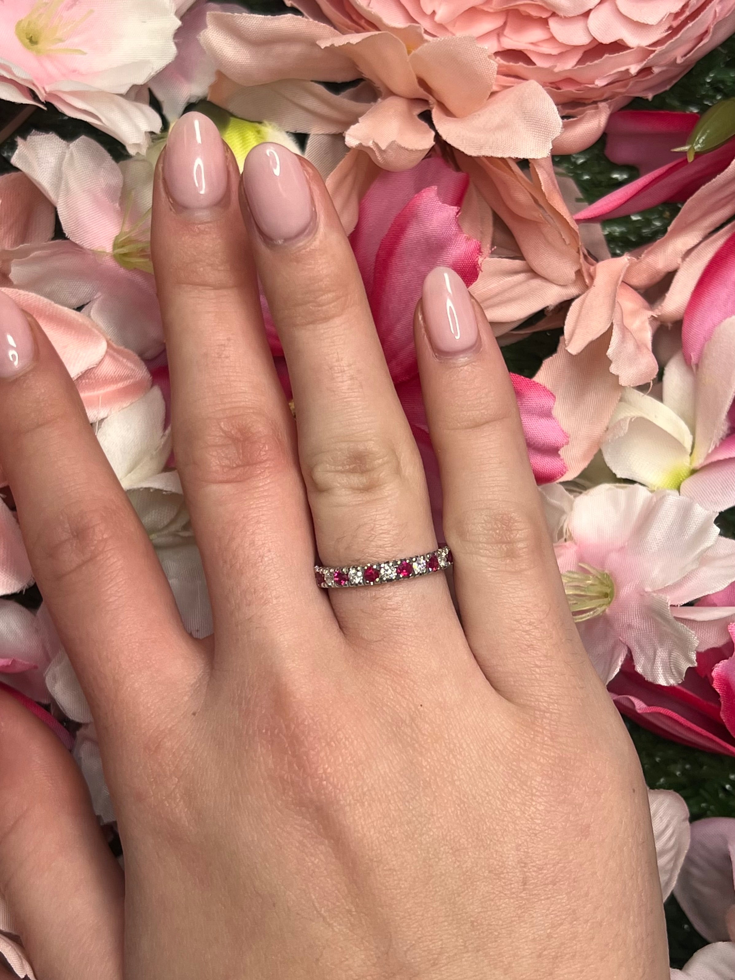 18 Carat White Gold Ruby & Diamond Full Eternity Ring