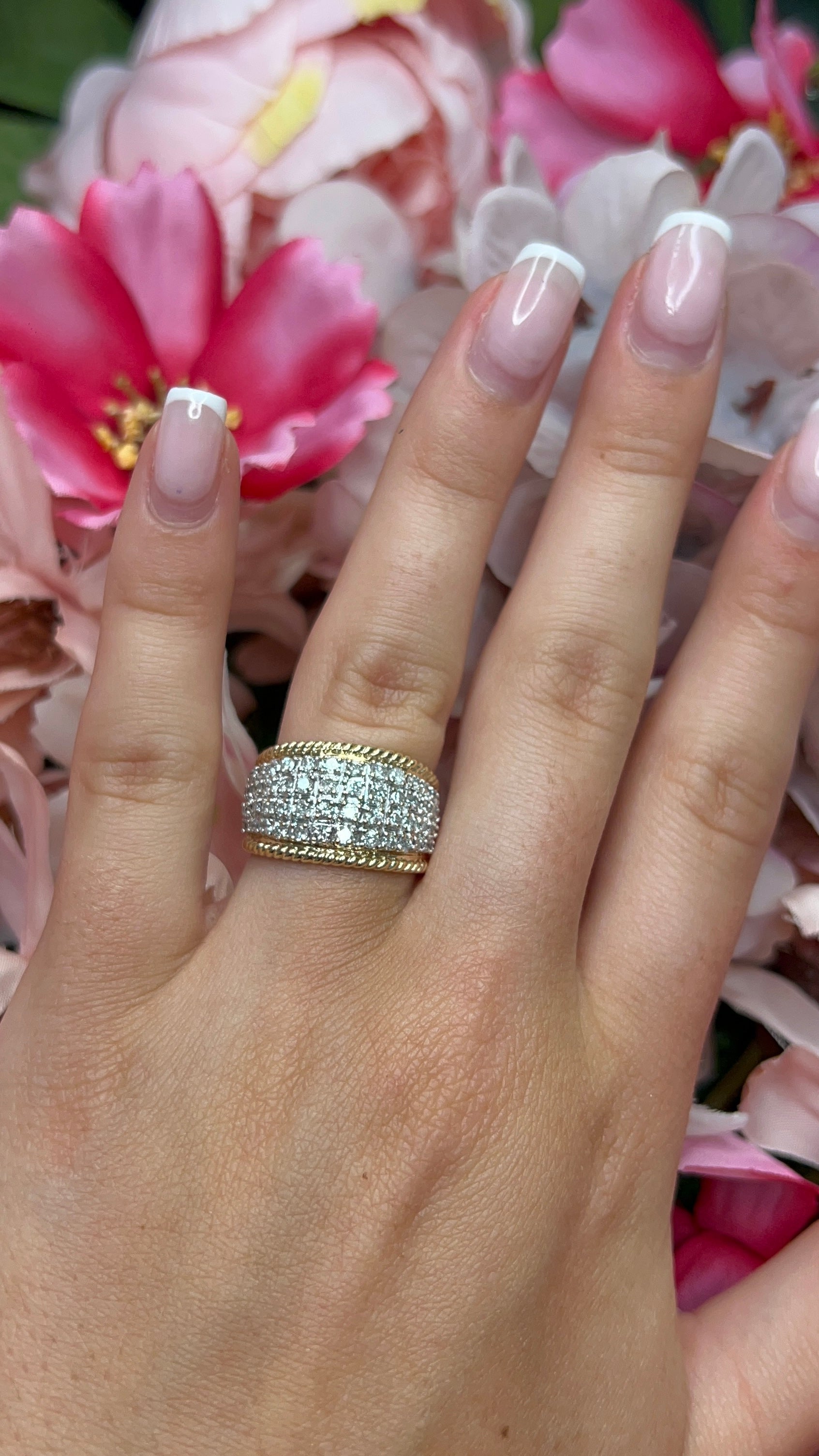 9 Carat Yellow and White Gold Multi Diamond Dress Ring 1.00ct