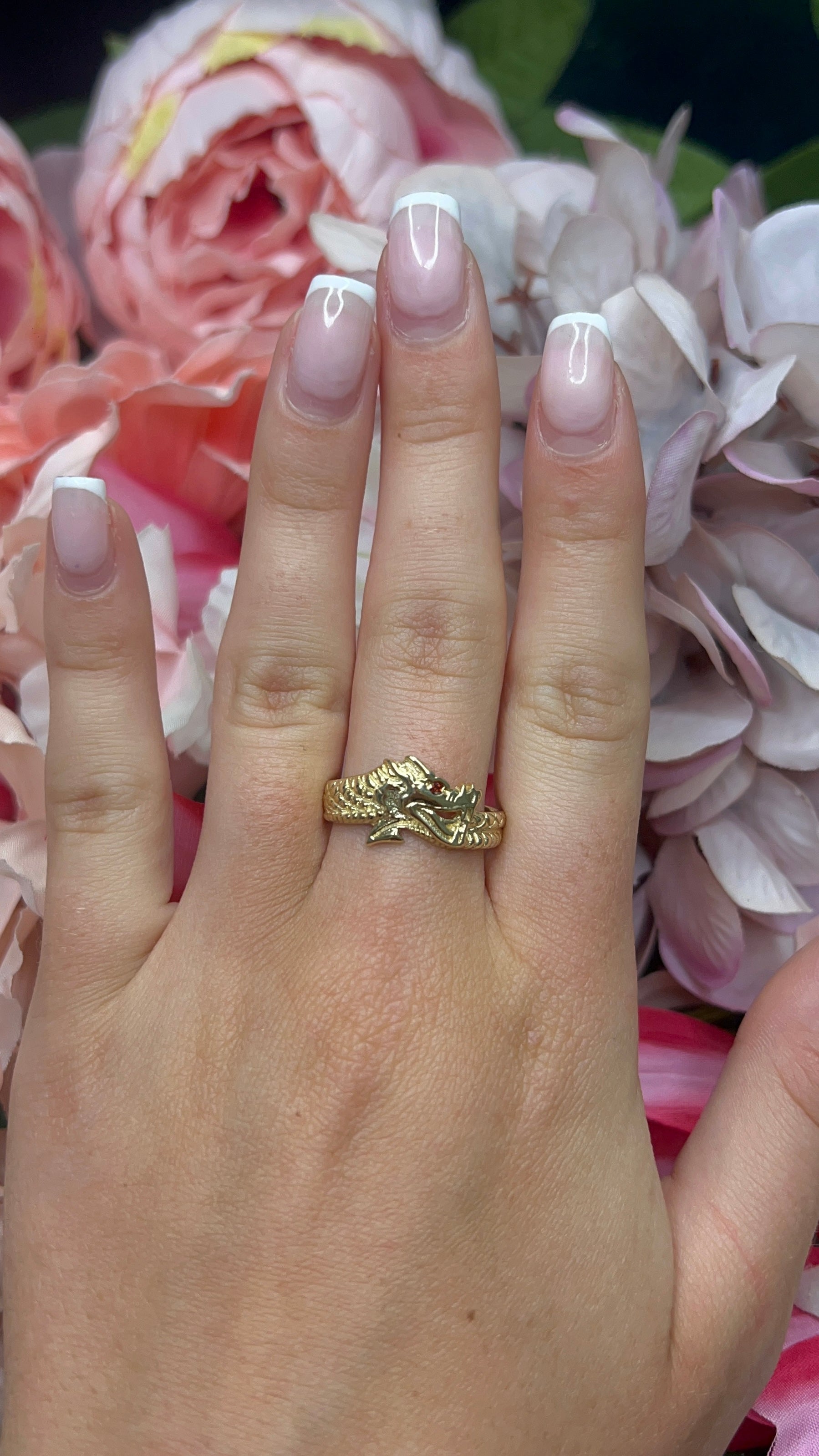 9 Carat Yellow Gold Garnet Dragon Ring