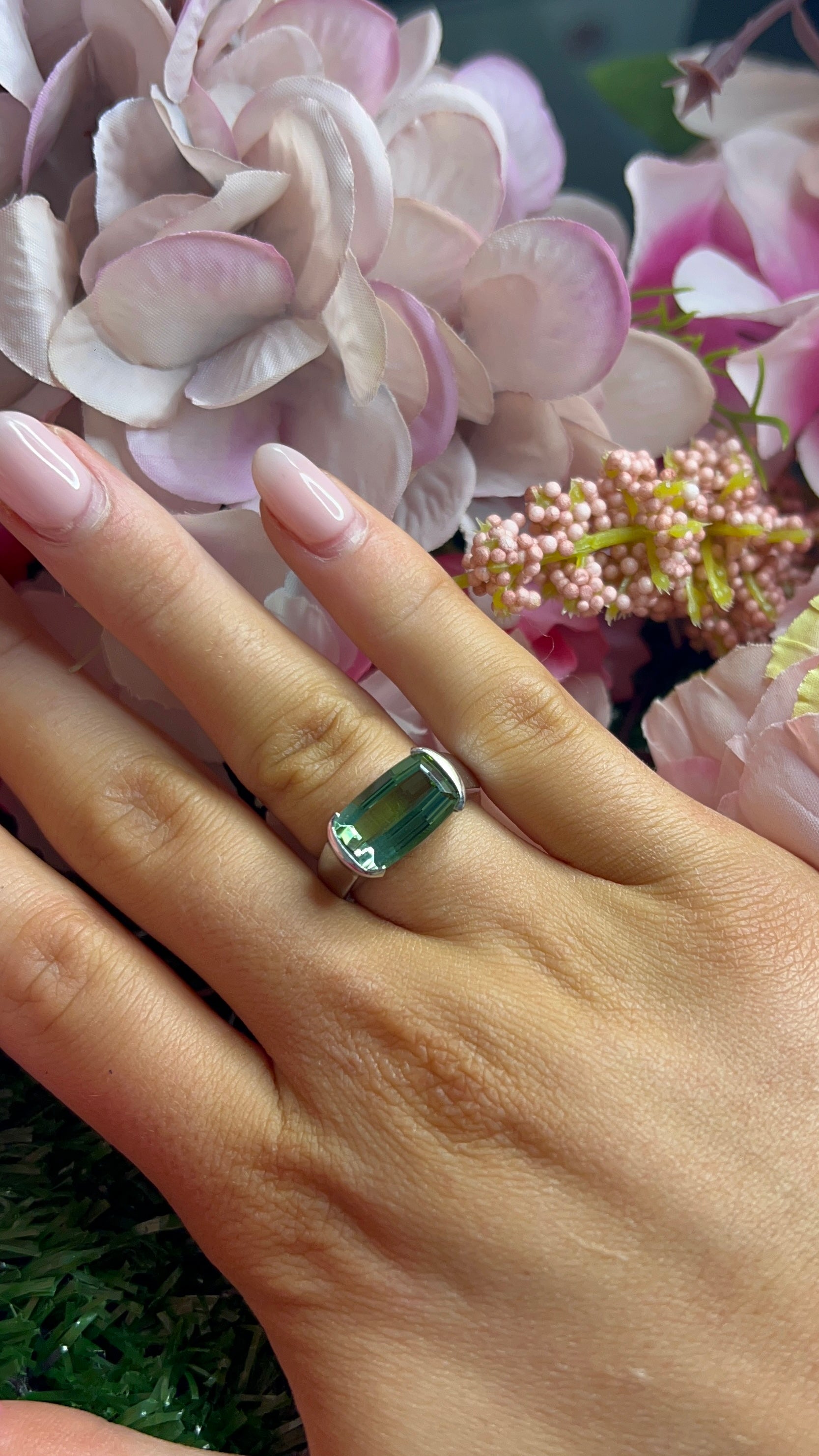 Platinum Octagon Step-Cut Green Tourmaline Ring