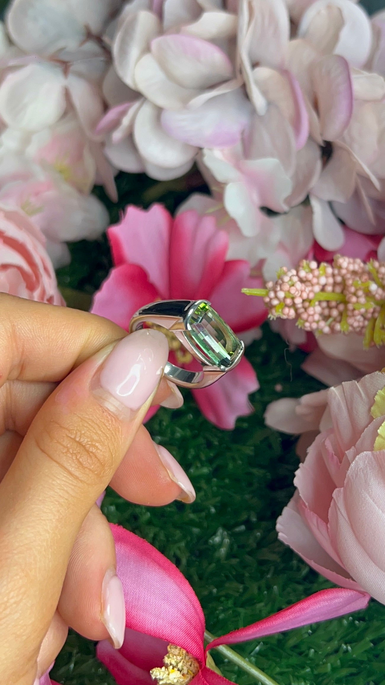 Platinum Octagon Step-Cut Green Tourmaline Ring