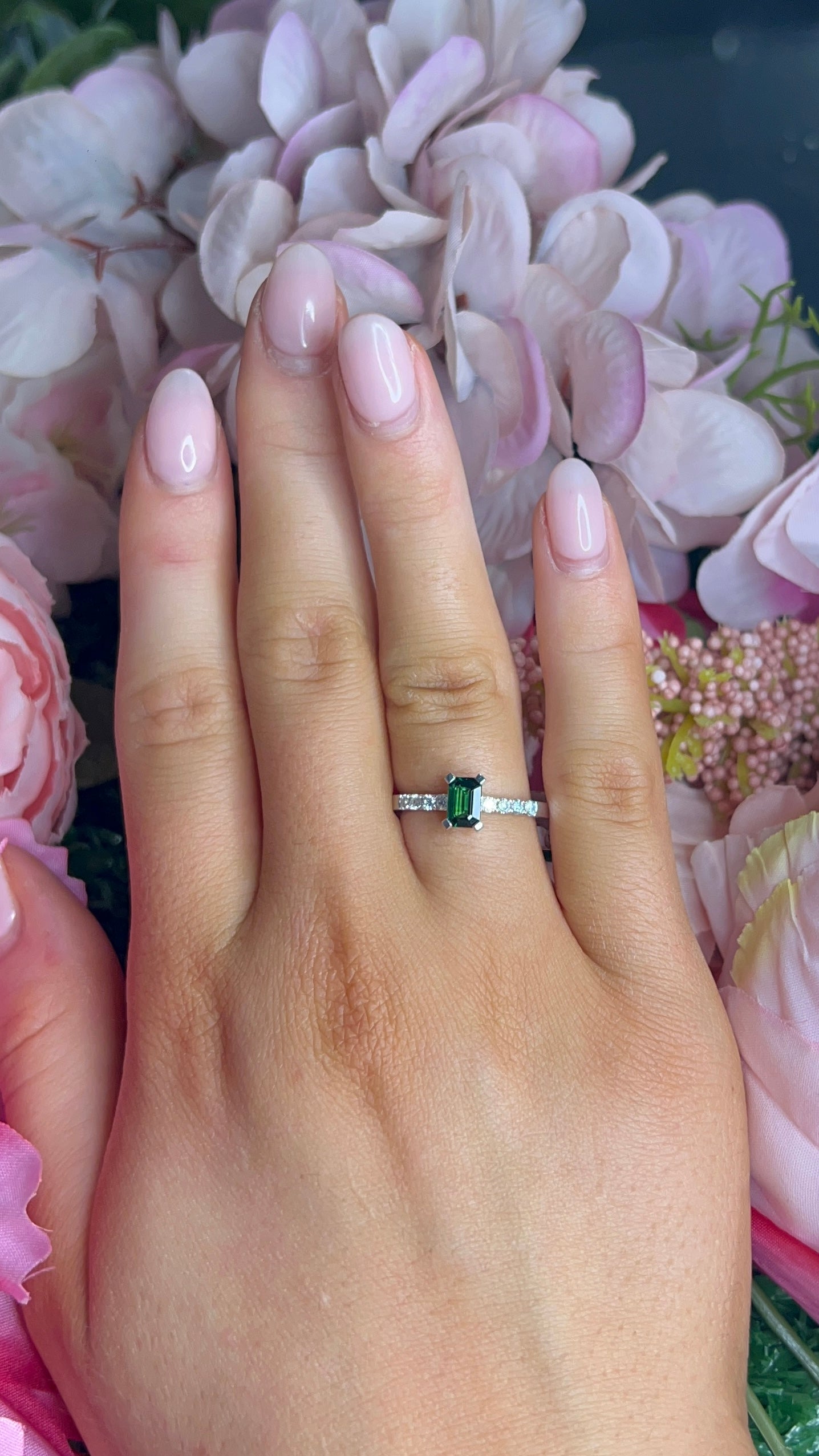 Platinum Emerald Cut Tourmaline & Diamond Ring