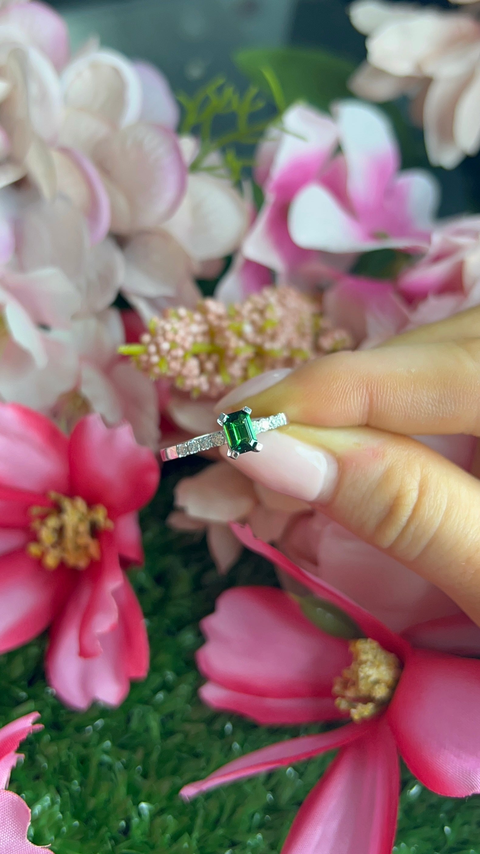 Platinum Emerald Cut Tourmaline & Diamond Ring