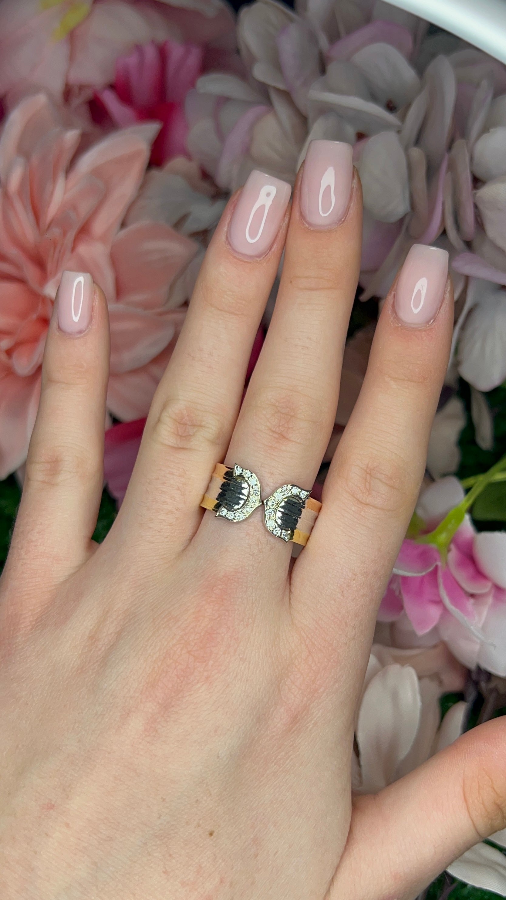 18 Carat Yellow, White and Rose Gold Diamond 'C' Ring