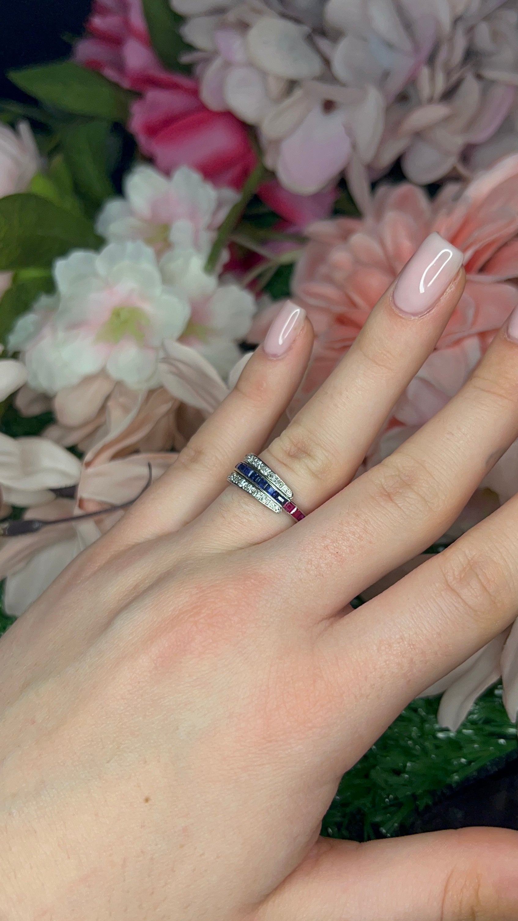 Platinum 'Day and Night' Ruby, Sapphire and Diamond Ring