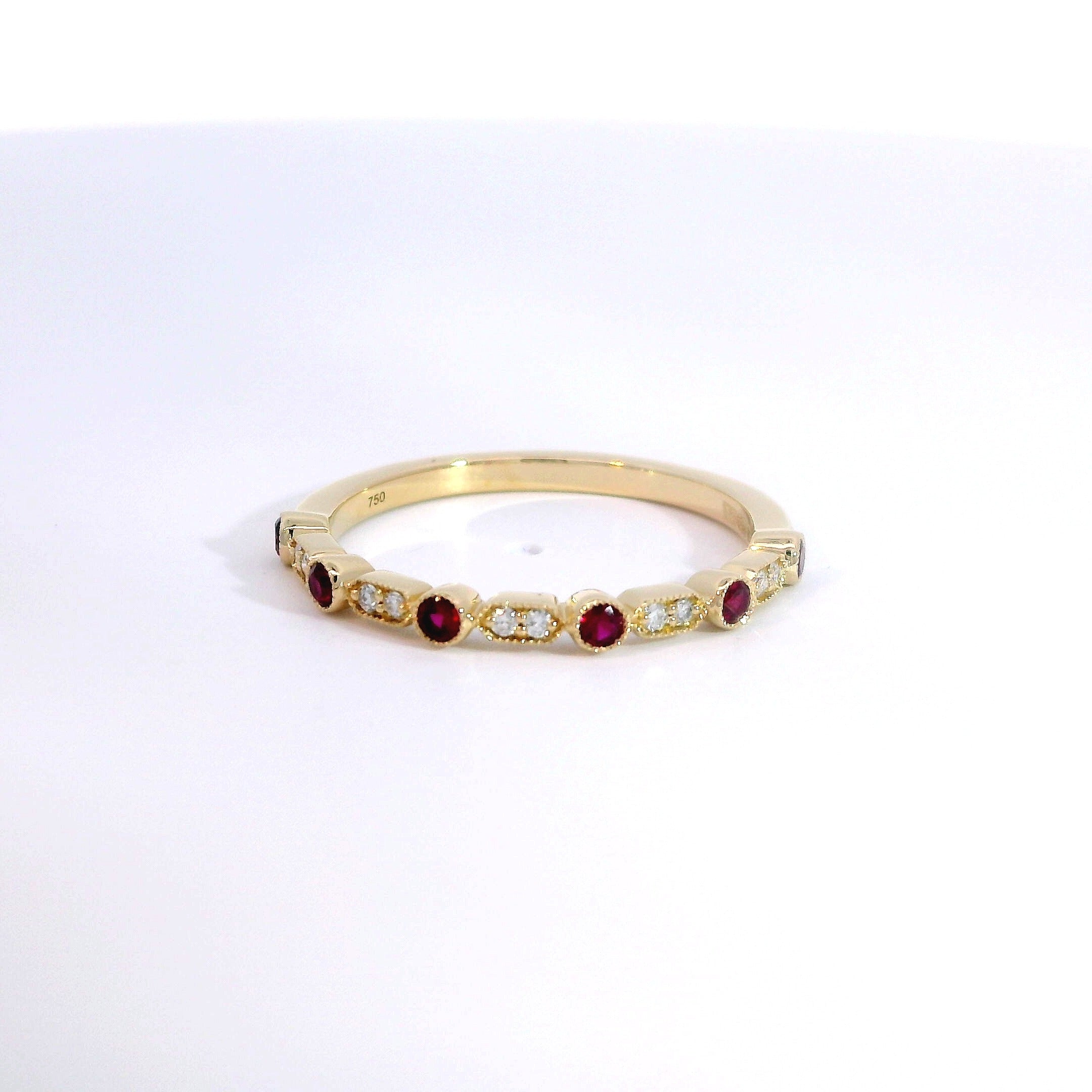 18 Carat Yellow Gold Ruby and Diamond Half Eternity Ring