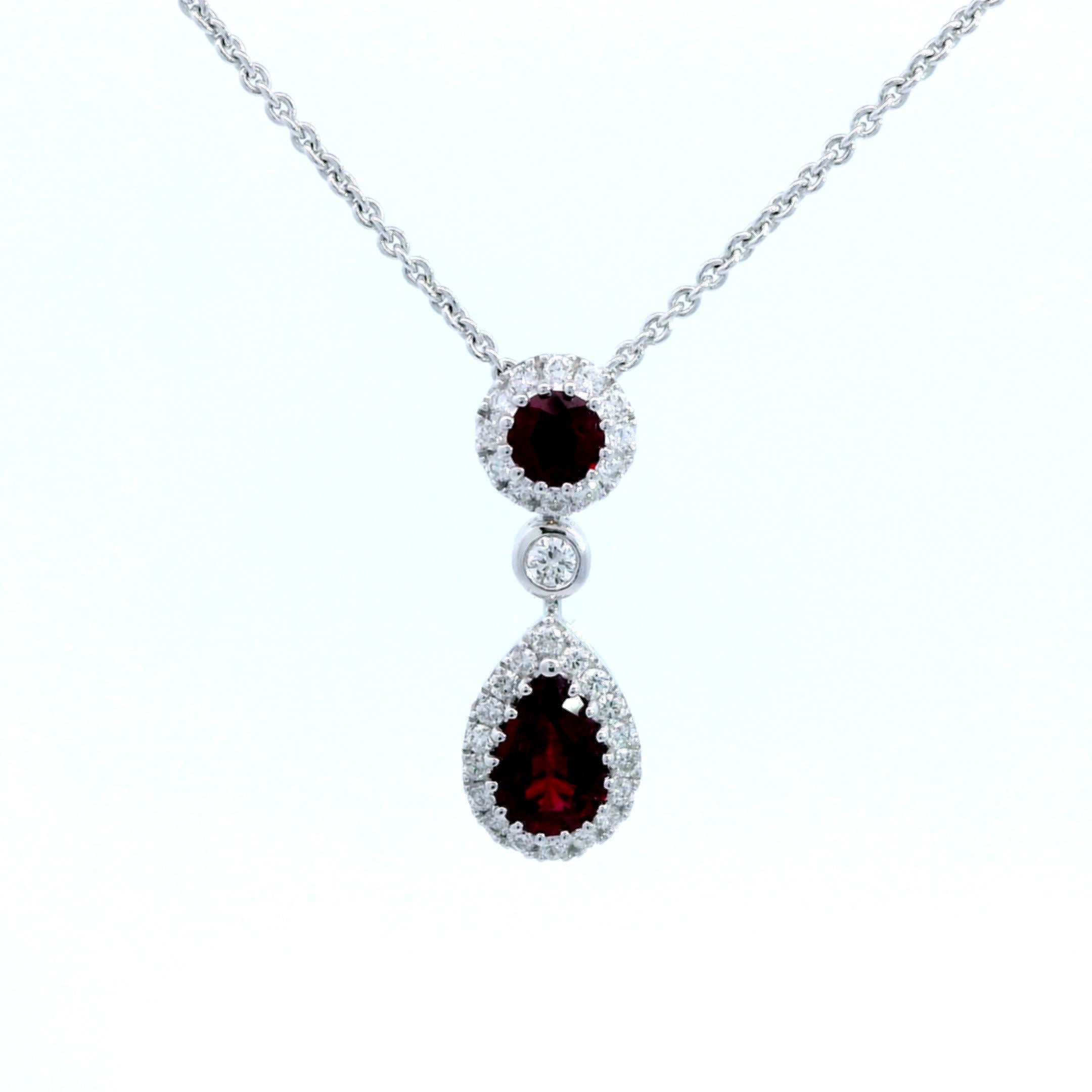 18 Carat White Gold Ruby and Diamond Pendant on Chain