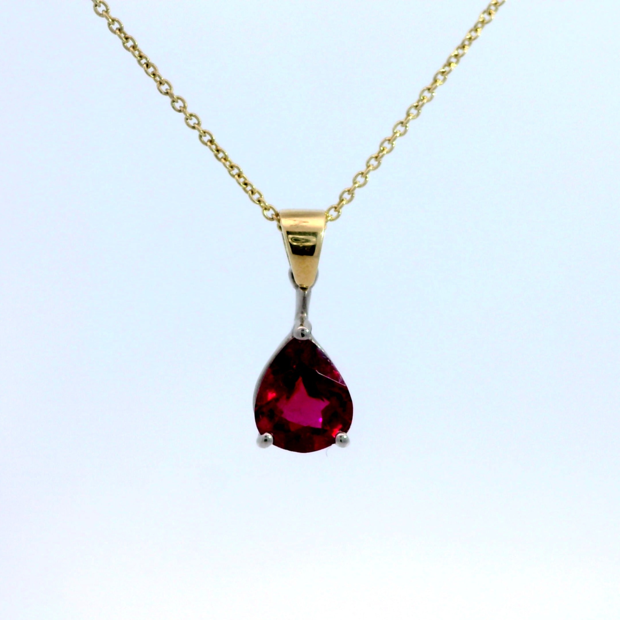 18 Carat Yellow & White Gold Rubalite Pendant on Chain
