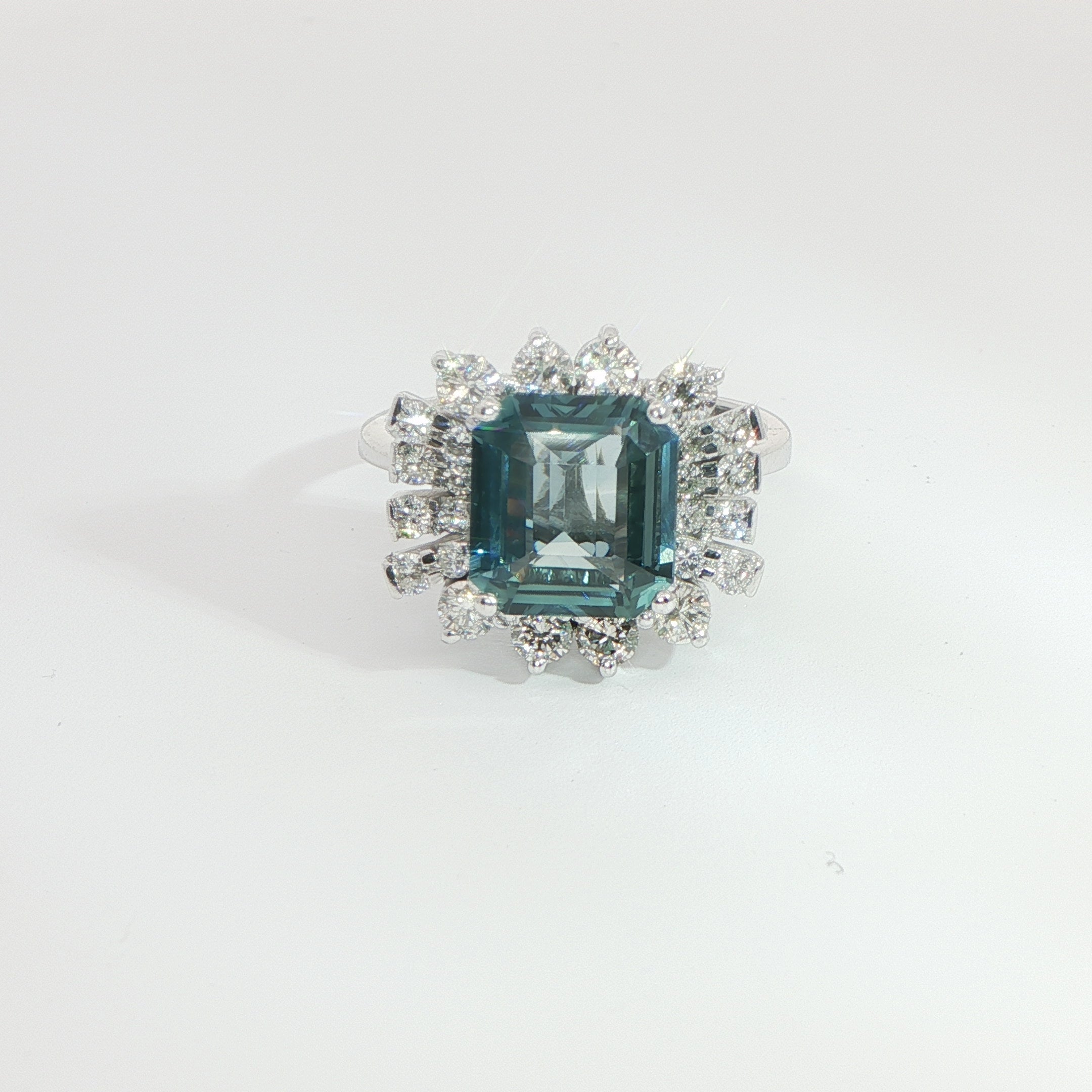 18 Carat White Gold Teal Sapphire and Diamond Dress Ring