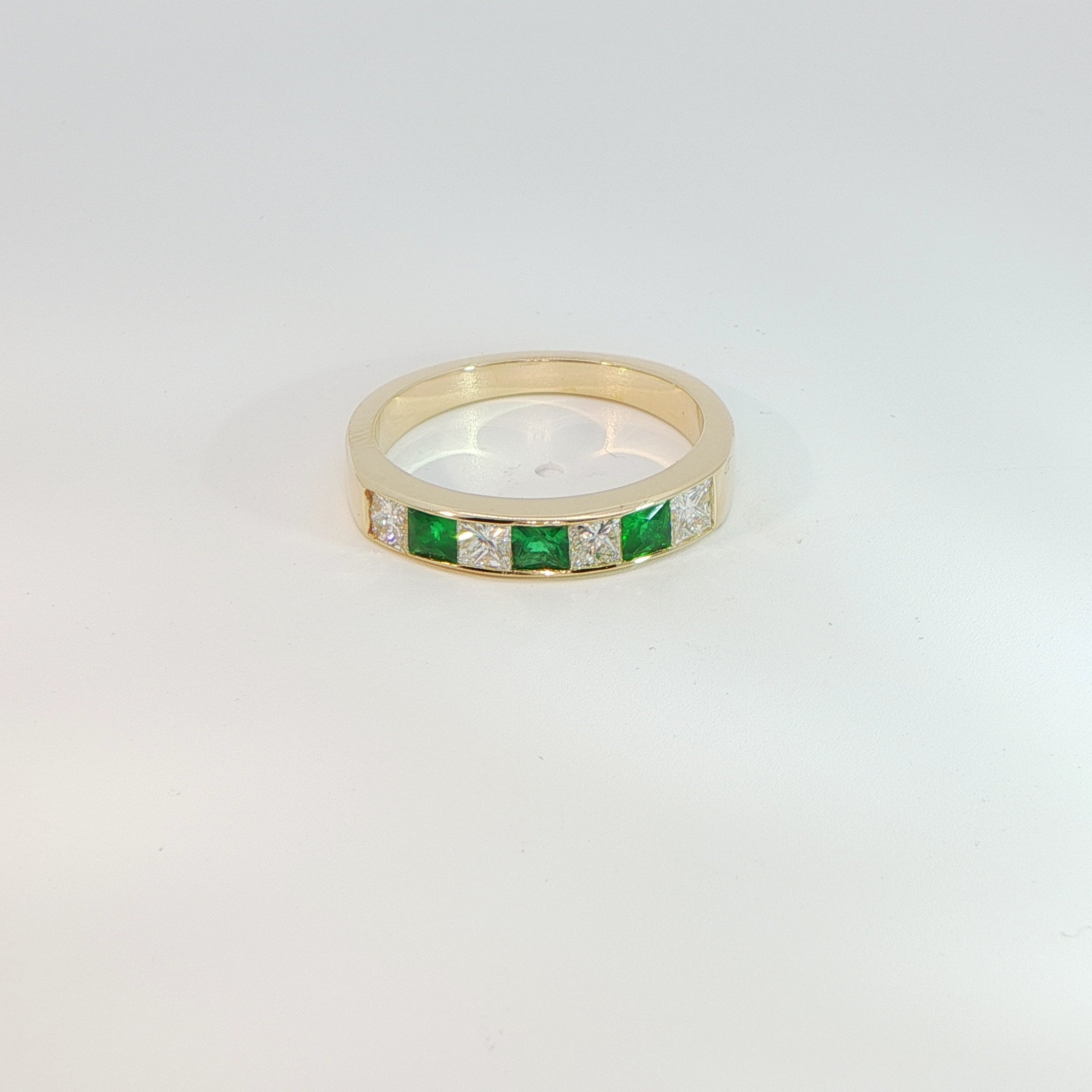 18 Carat Yellow Gold Emerald and Diamond Half Eternity Ring