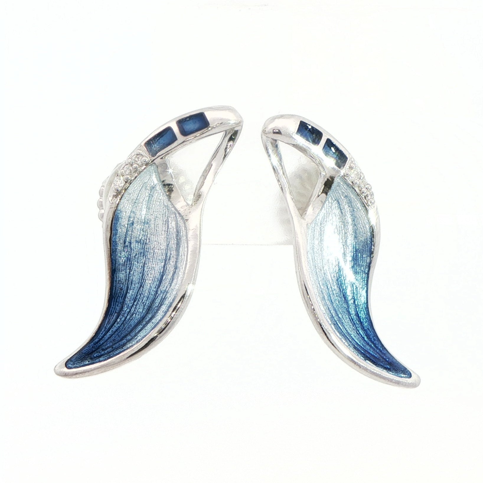 Silver, Enamel and Diamond Abstract Earrings