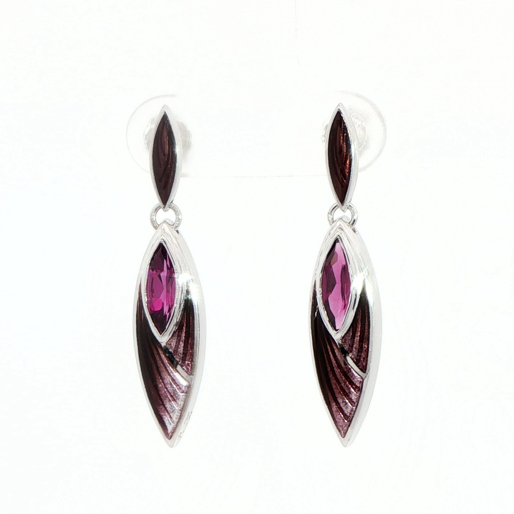 Silver, Enamel and Rhodolite Earrings