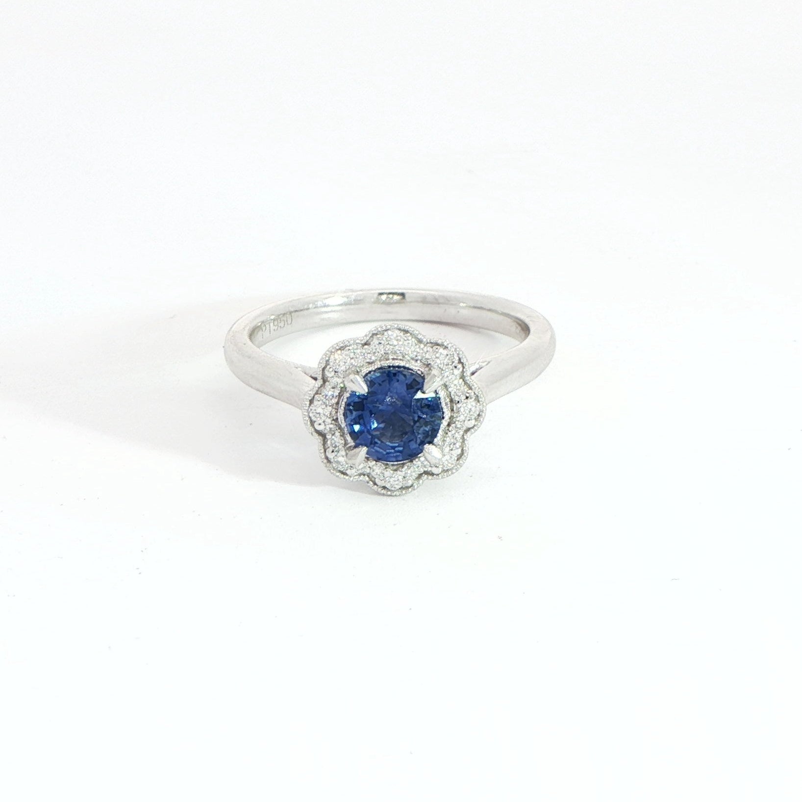Platinum Sapphire and Diamond Halo Ring