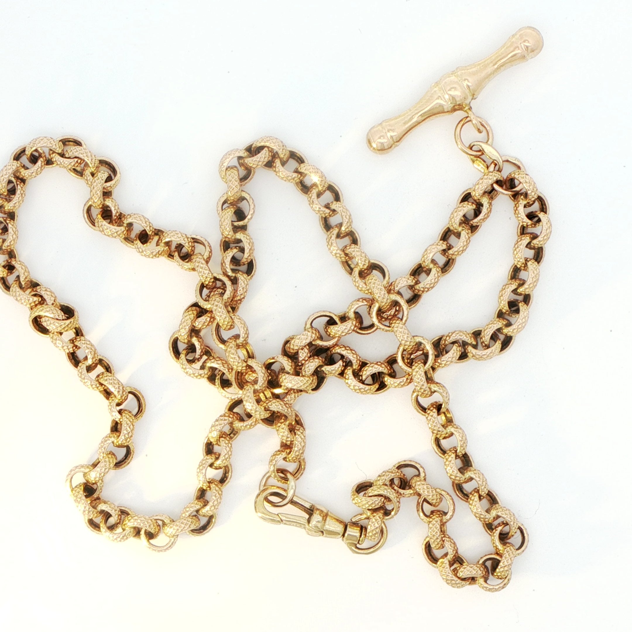 9 Carat Yellow Gold Textured Belcher Chain with T-Bar