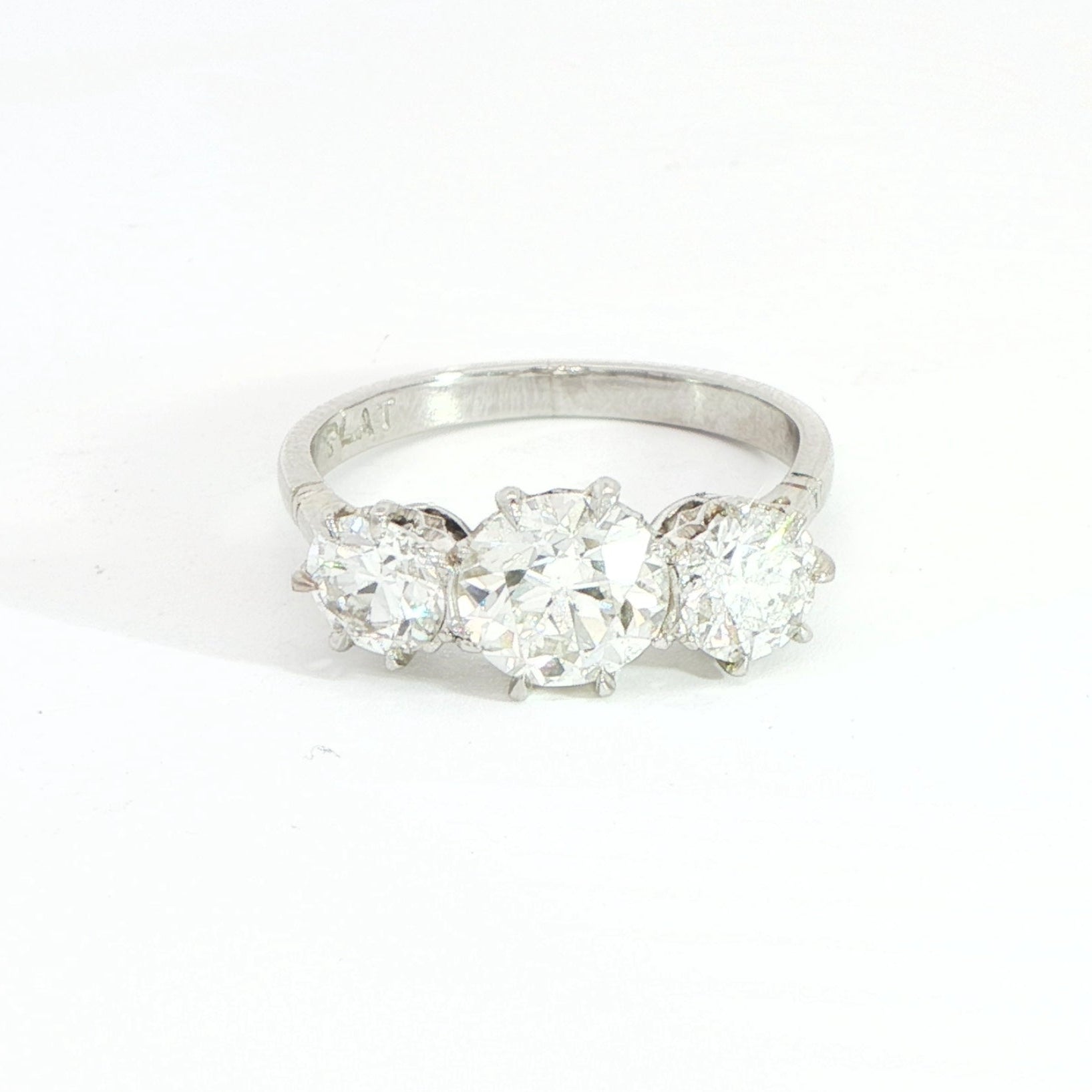 Platinum Three Stone Old Cut Diamond Ring 1.23ct