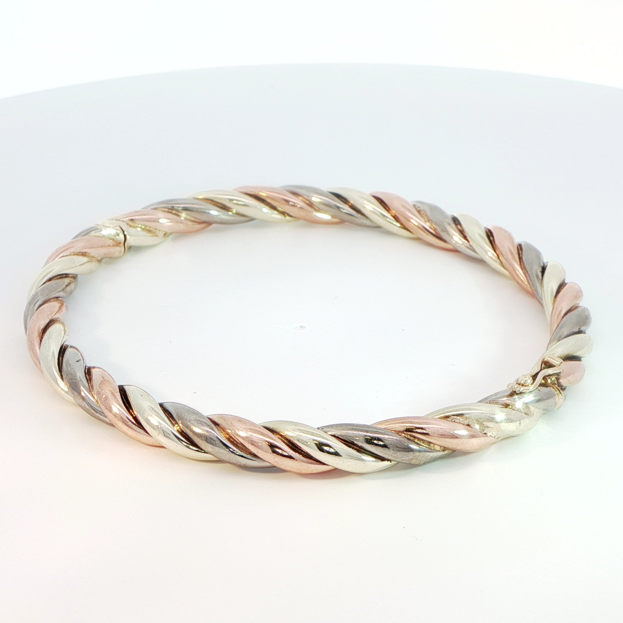 9 Carat White, Rose and Yellow Gold Twist Bangle