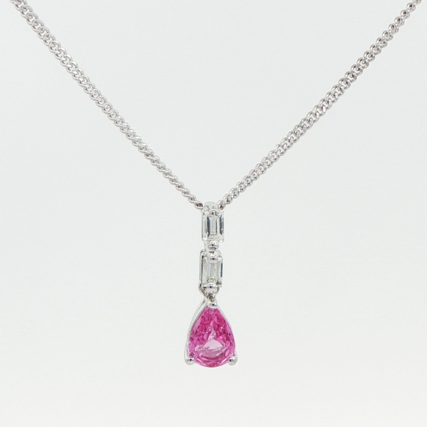 18 Carat White Gold Pink Sapphire and Diamond Pendant on Chain