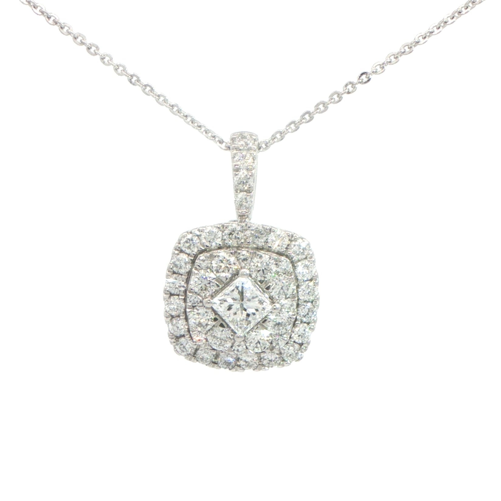 Platinum Diamond Cluster Pendant and Chain