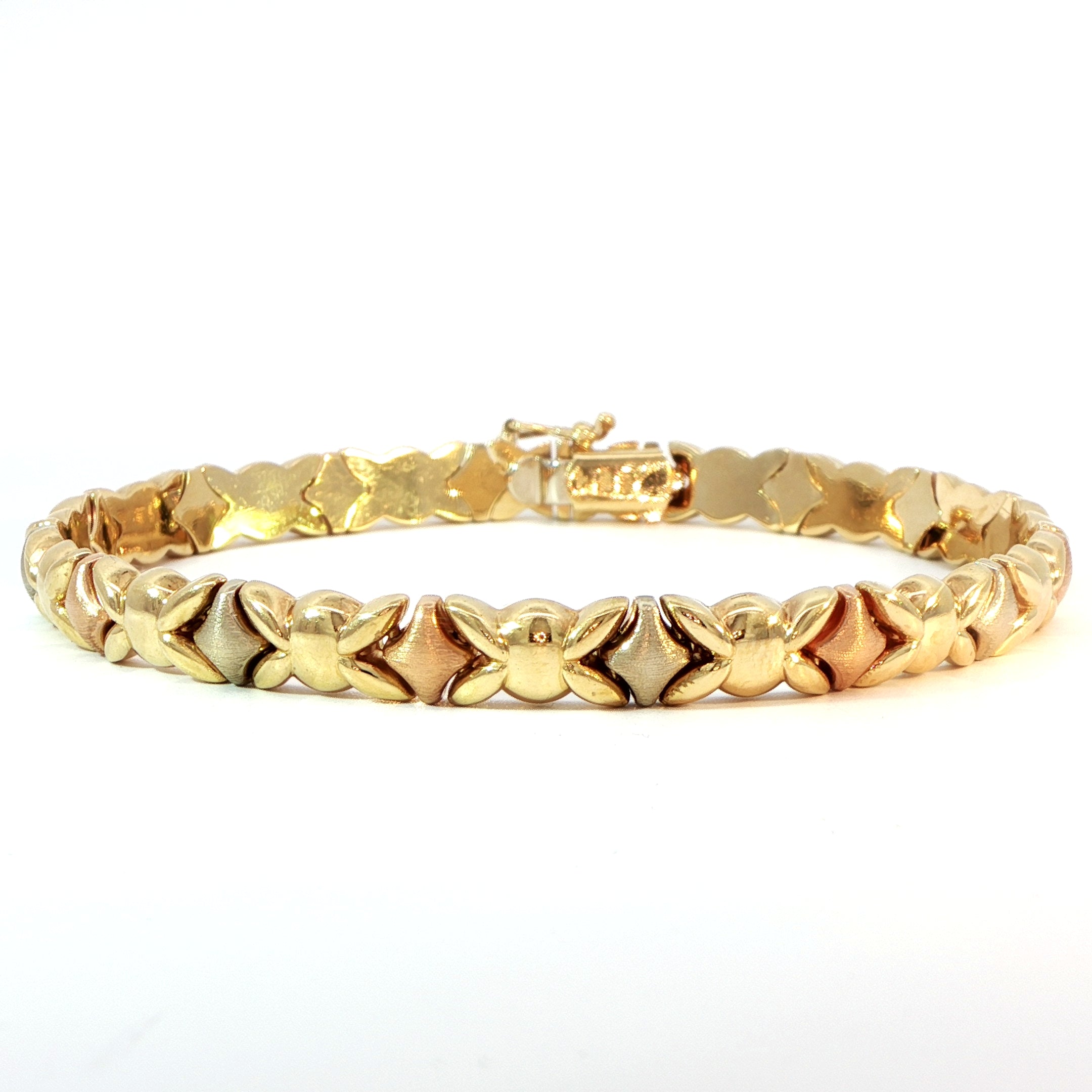 18 Carat Yellow, White and Rose Gold Bracelet