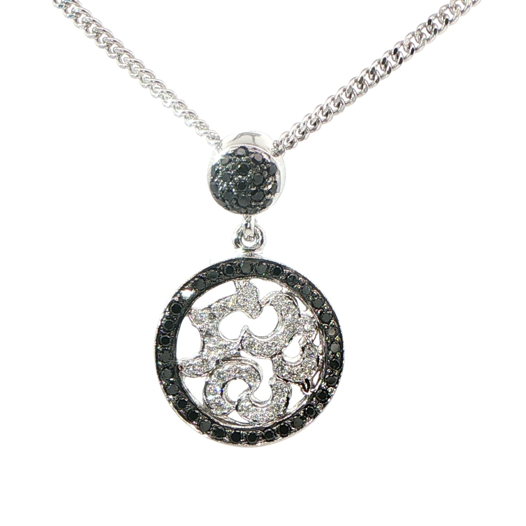 18 Carat White Gold Black and White Diamond Pendant on Chain