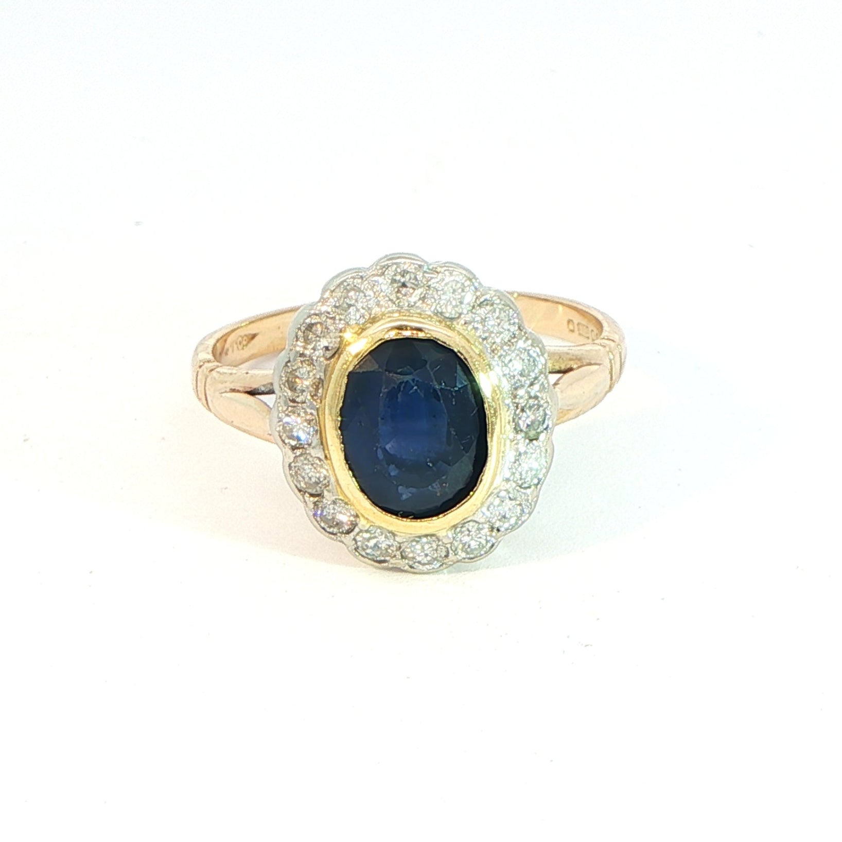 9 Carat Yellow Gold Sapphire and Diamond Halo Ring