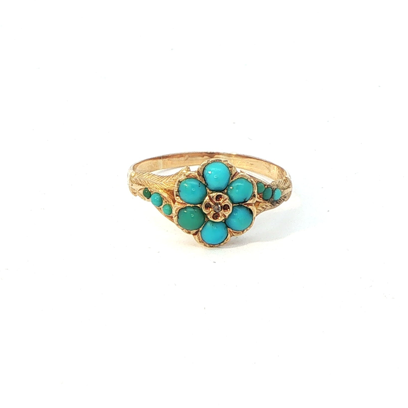 15 Carat Yellow Gold Turquoise and Diamond Ring