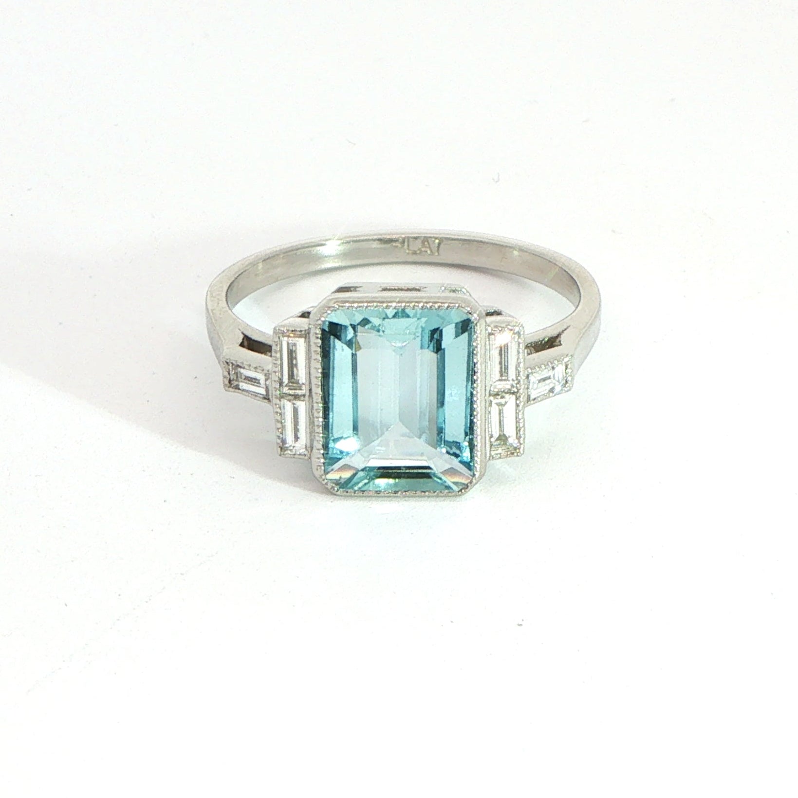 Platinum Aquamarine and Diamond Seven Stone Ring