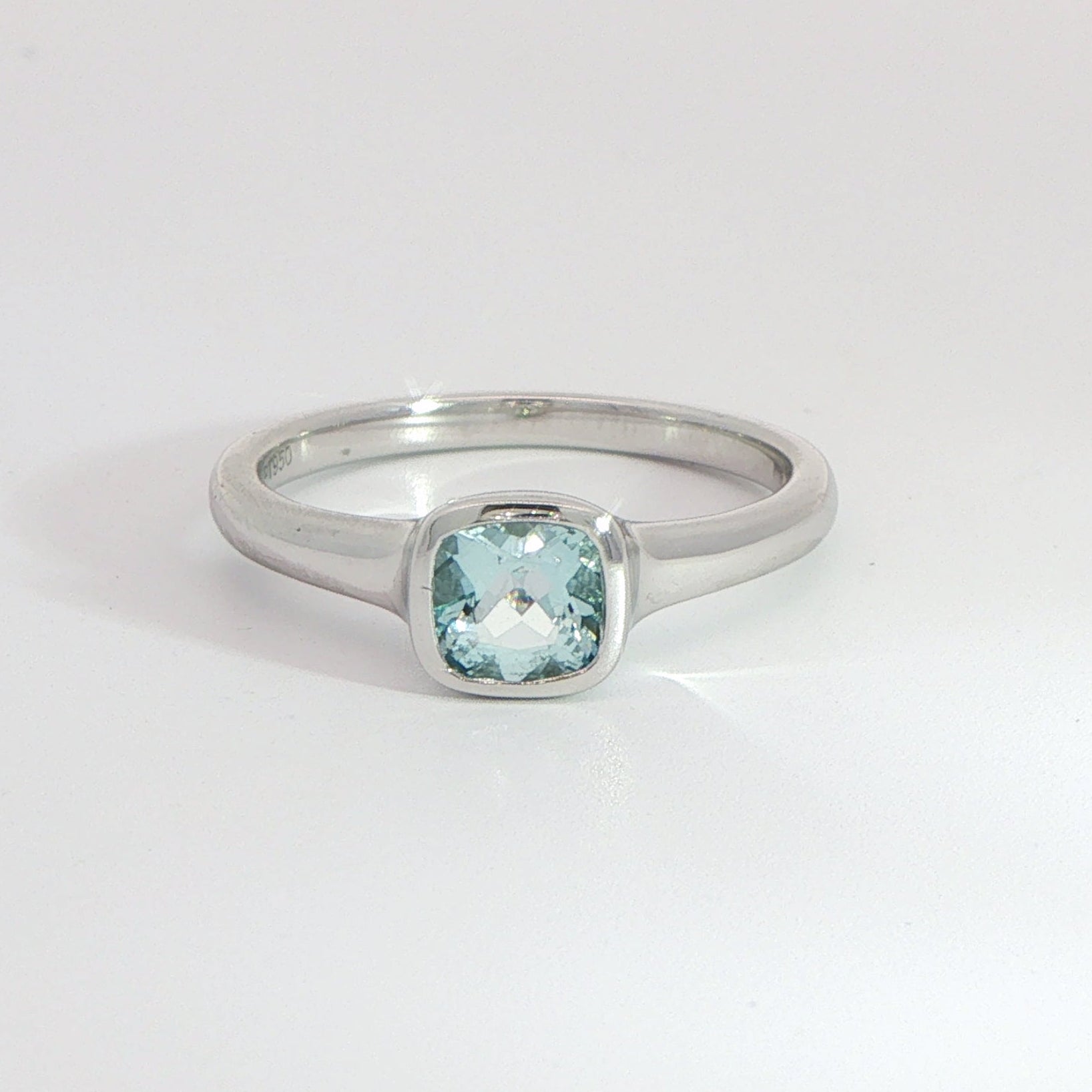 Platinum Cushion Cut Aquamarine Ring