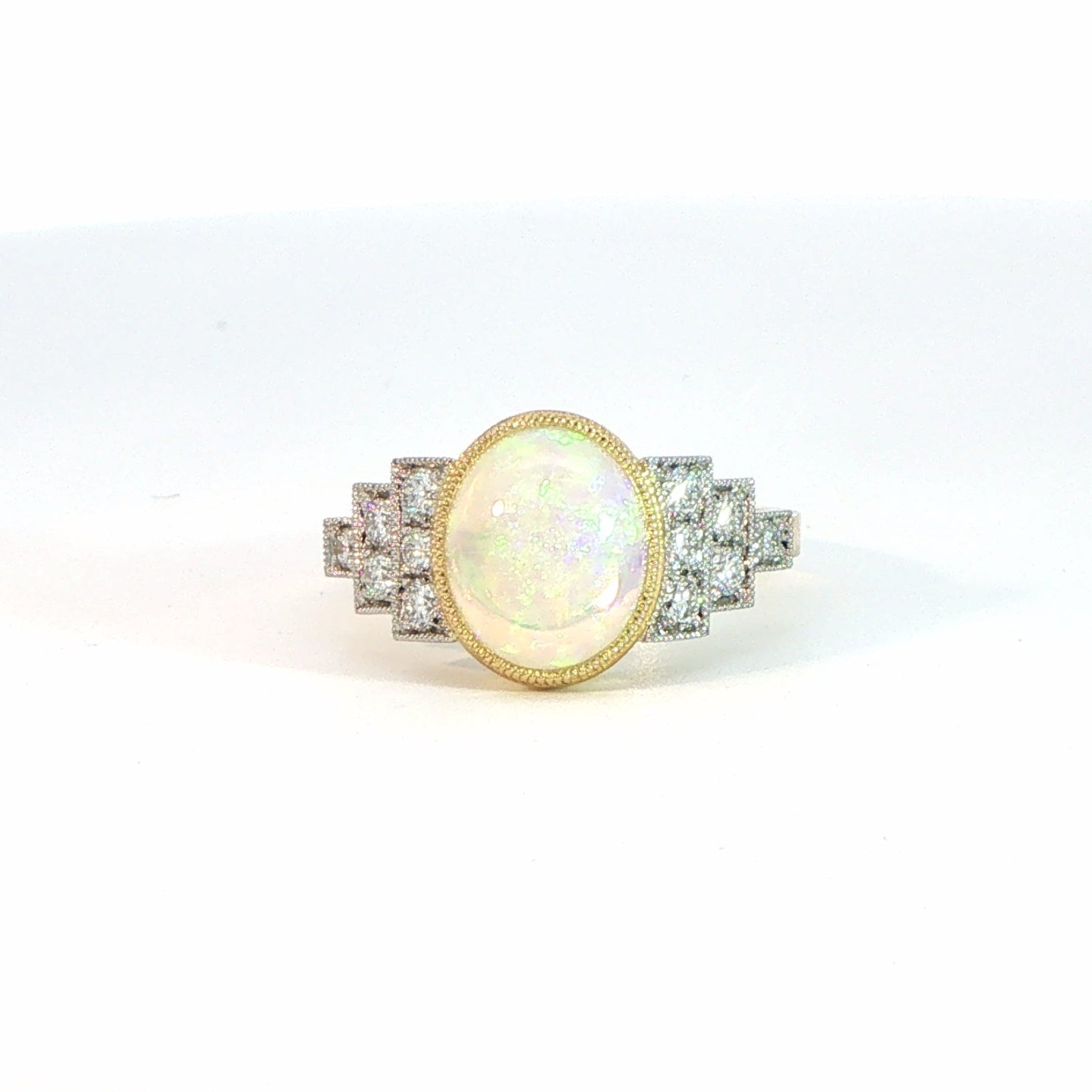 18 Carat Yellow Gold and Platinum Opal and Diamond Cocktail Ring
