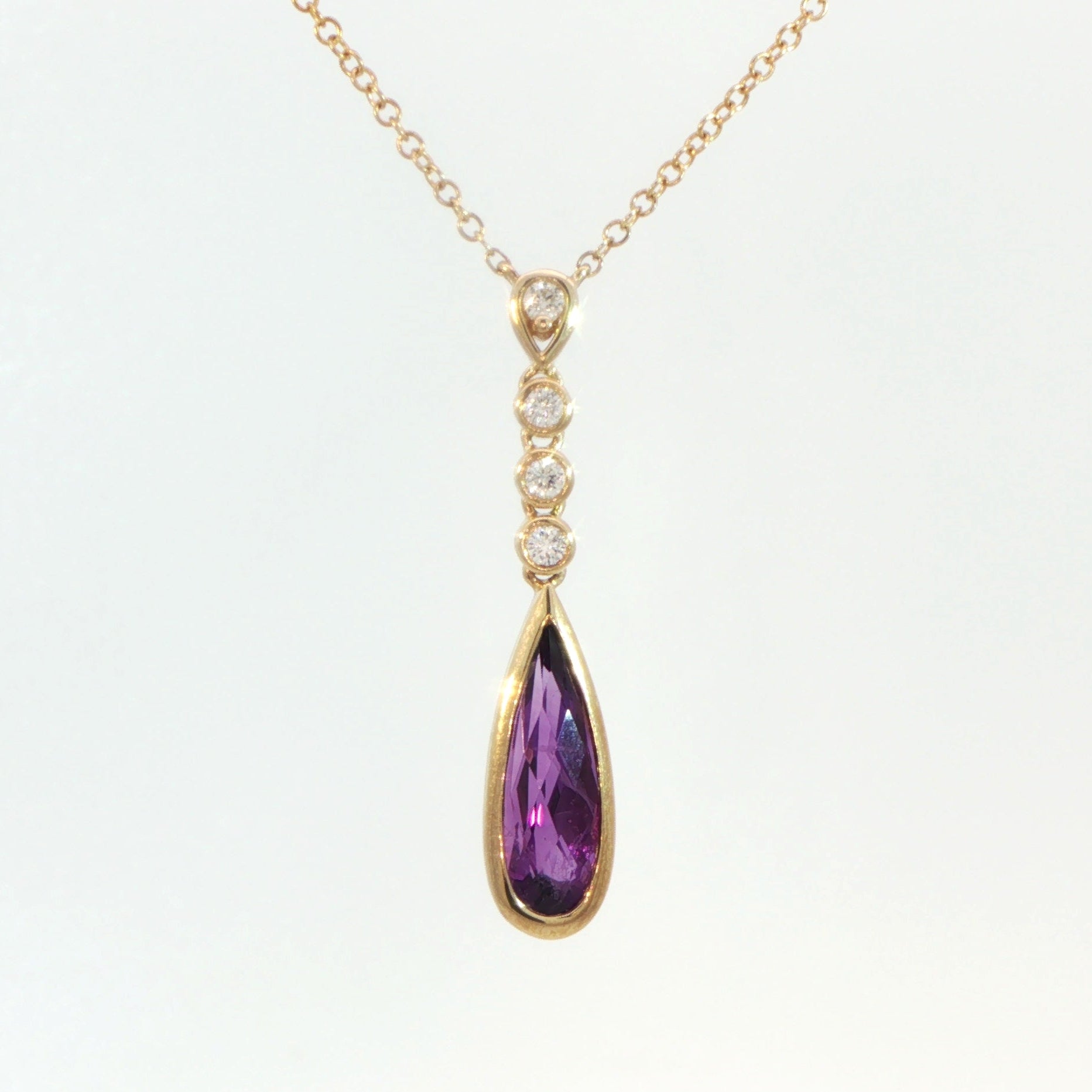 9 Carat Yellow Gold Amethyst and Diamond Drop Necklace