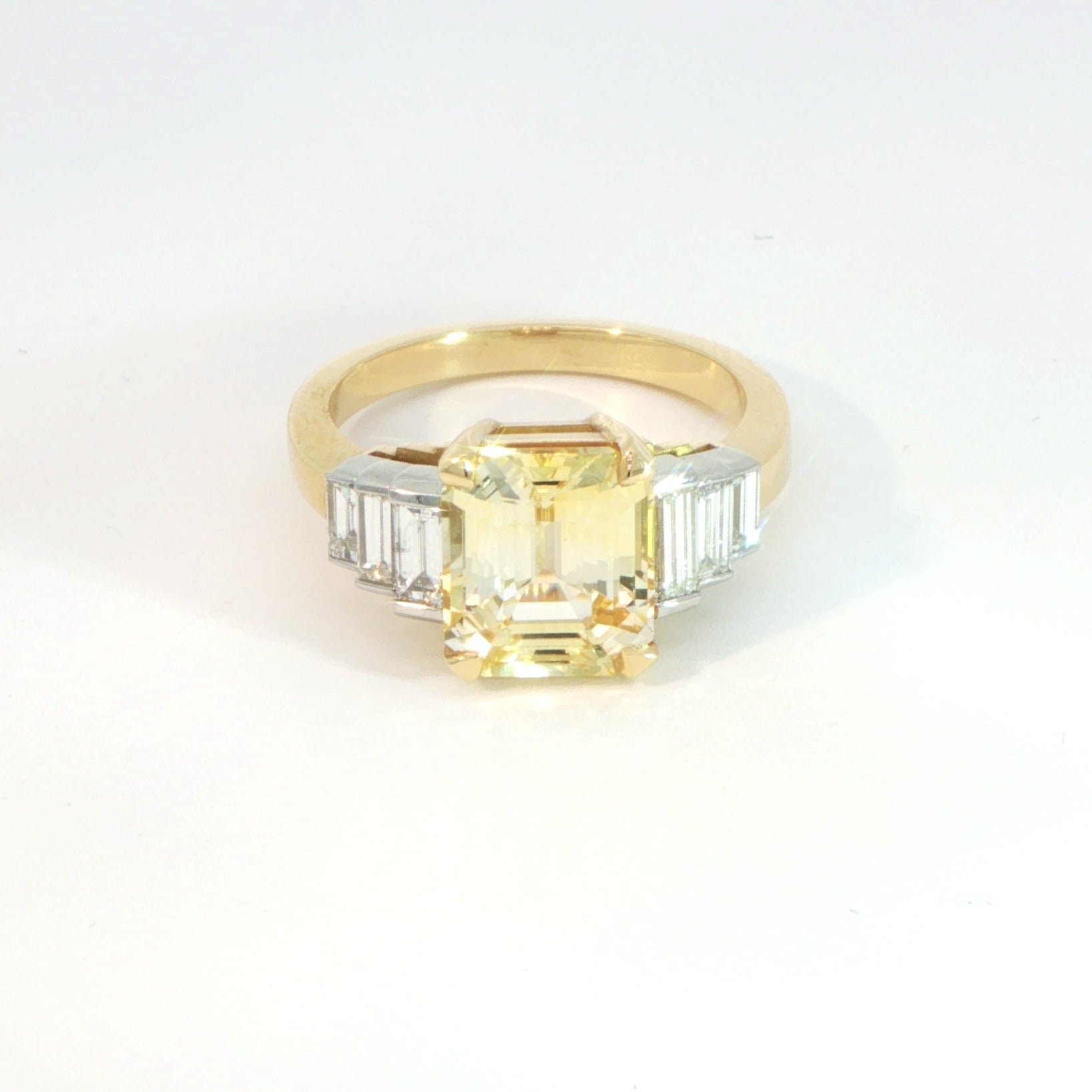 18 Carat Yellow Gold and Platinum Yellow Sapphire and Diamond Ring