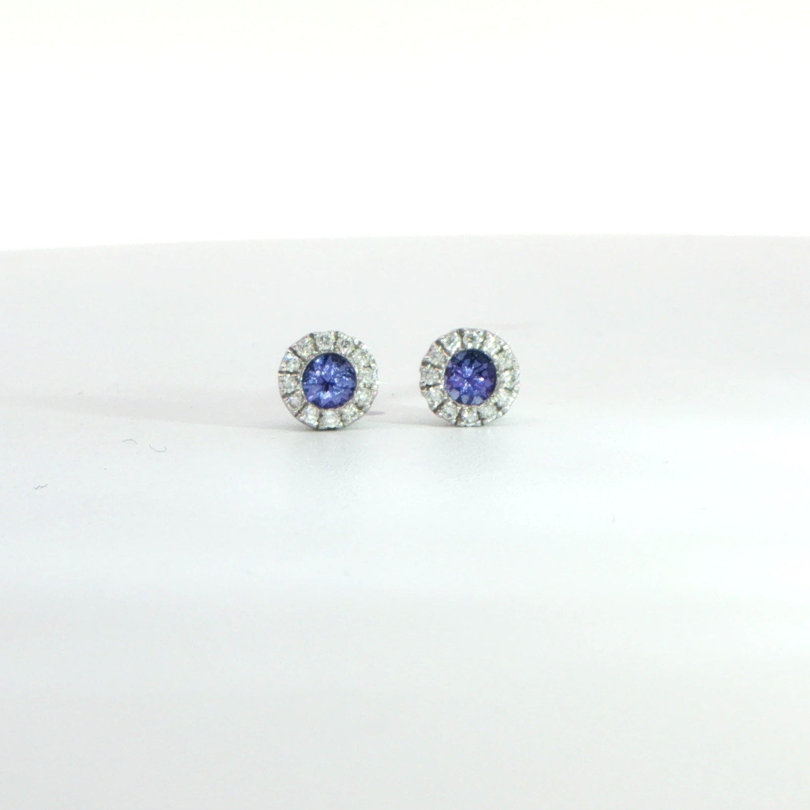 18 Carat White Gold Tanzanite and Diamond Stud Earrings
