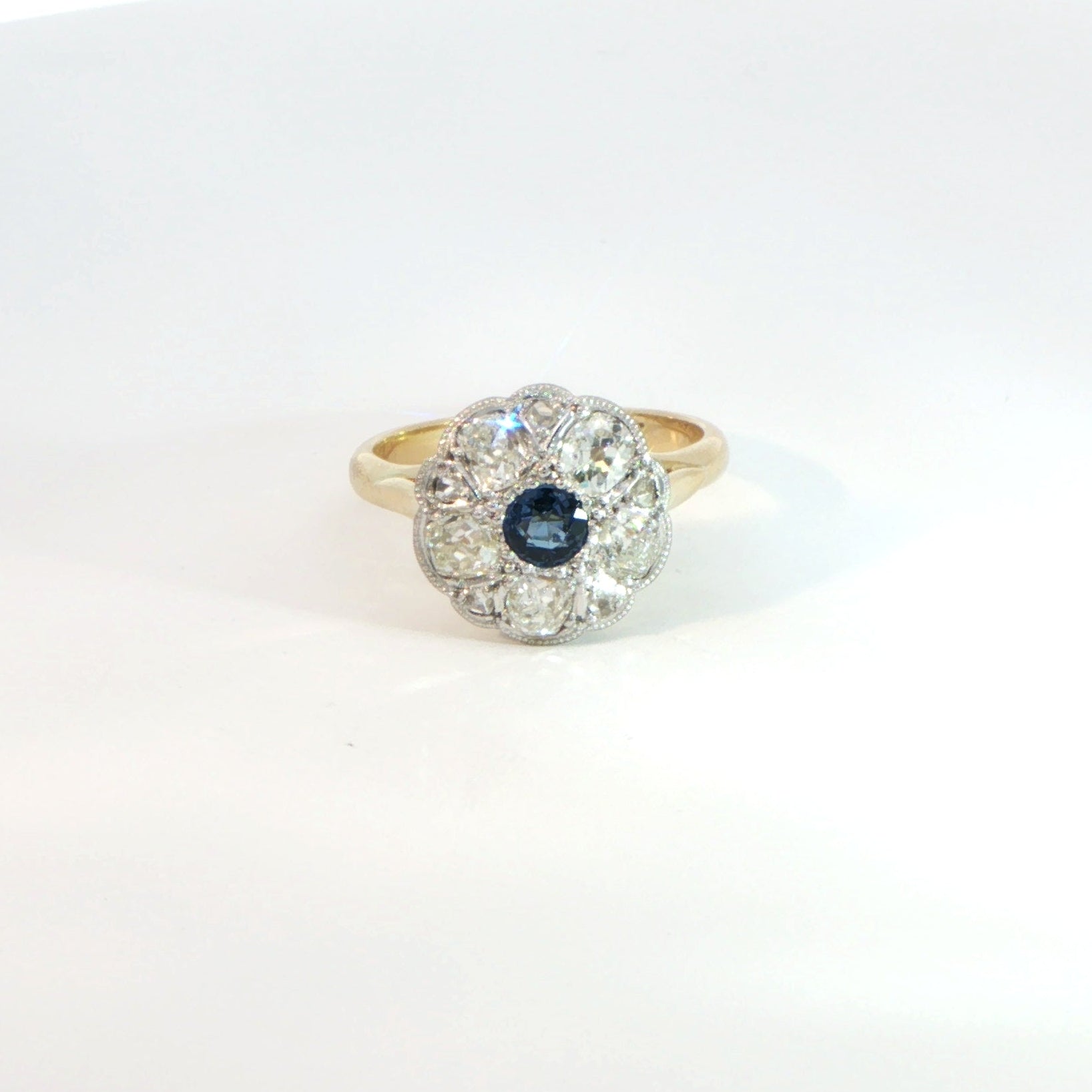 18 Carat Yellow Gold and Platinum Sapphire and Diamond Cluster